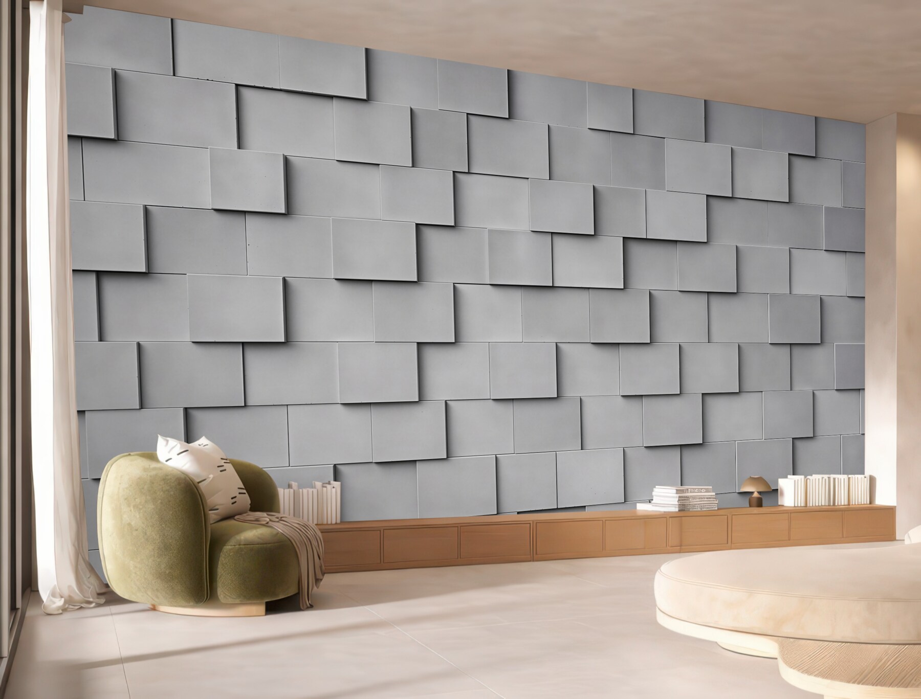 Fototapeta geometryczne panele 3D beżowe nowoczesna ściana?v23