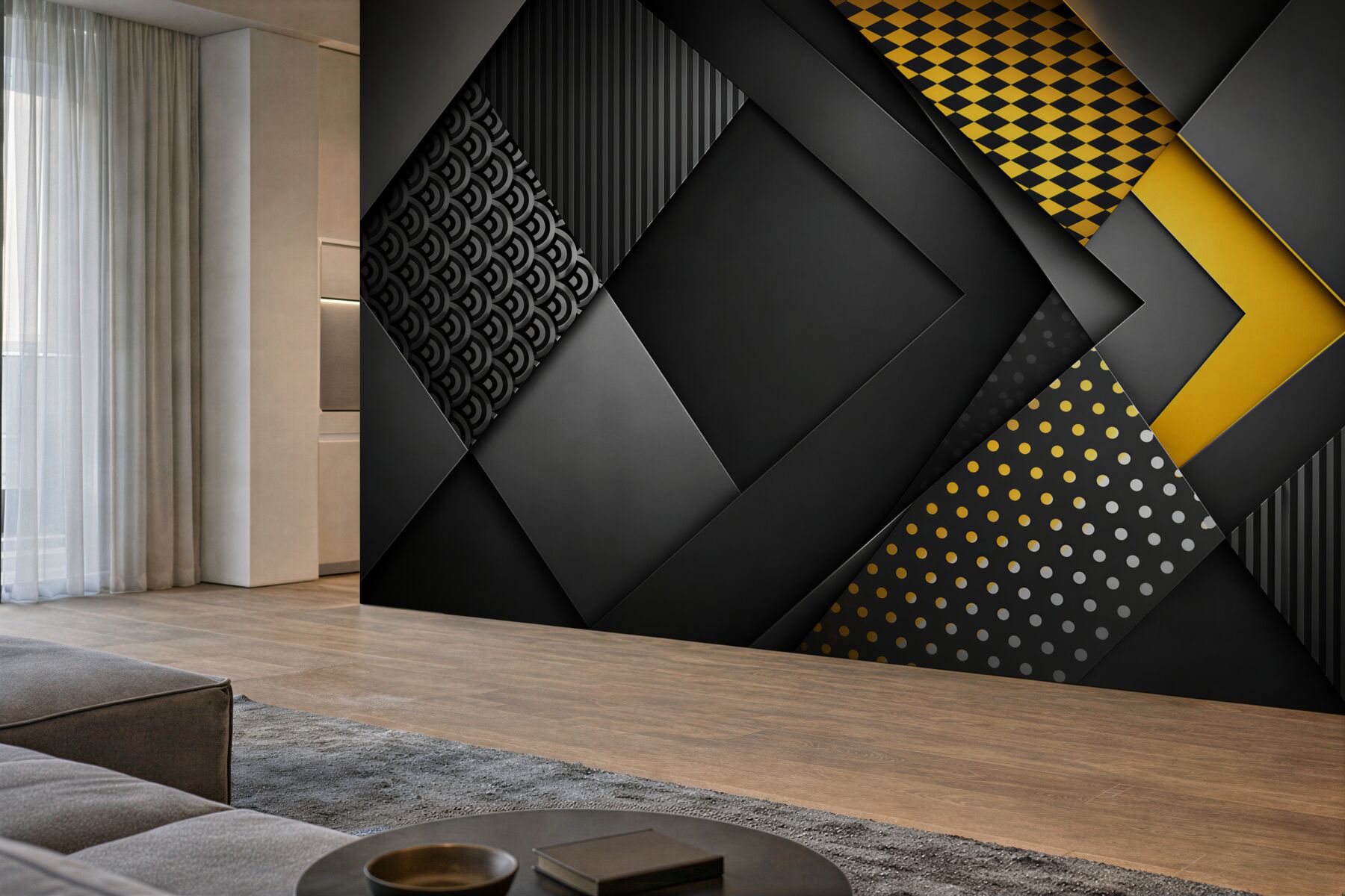 Fototapeta czarna geometria ze złotymi liniami nowoczesna elegancja?v23