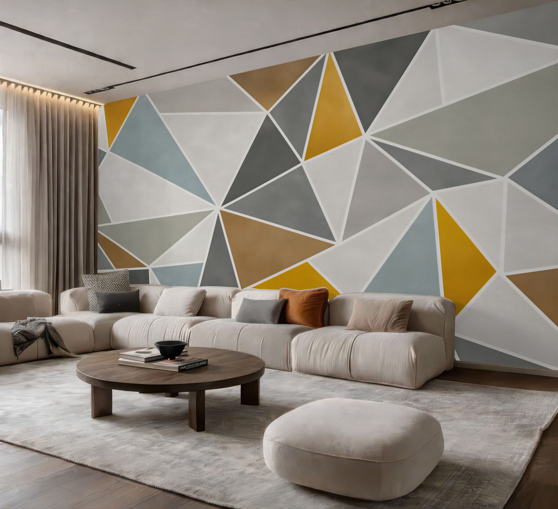 Fototapeta geometryczne trójkąty beżowo szare ze złotymi akcentami nowoczesna?v23