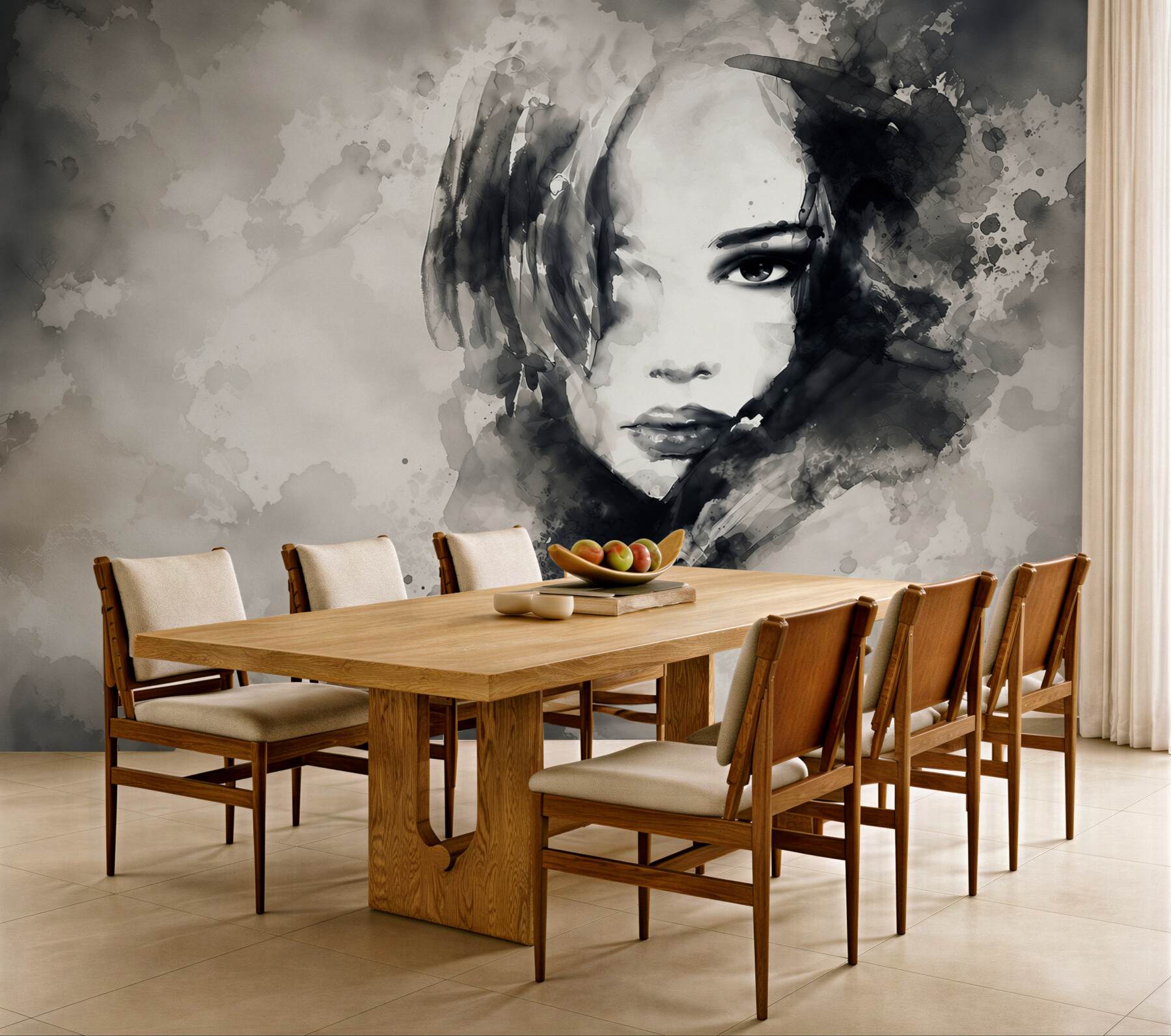 Fototapeta kobiecy portret akwarelowy w sepii elegancka do salonu?v23
