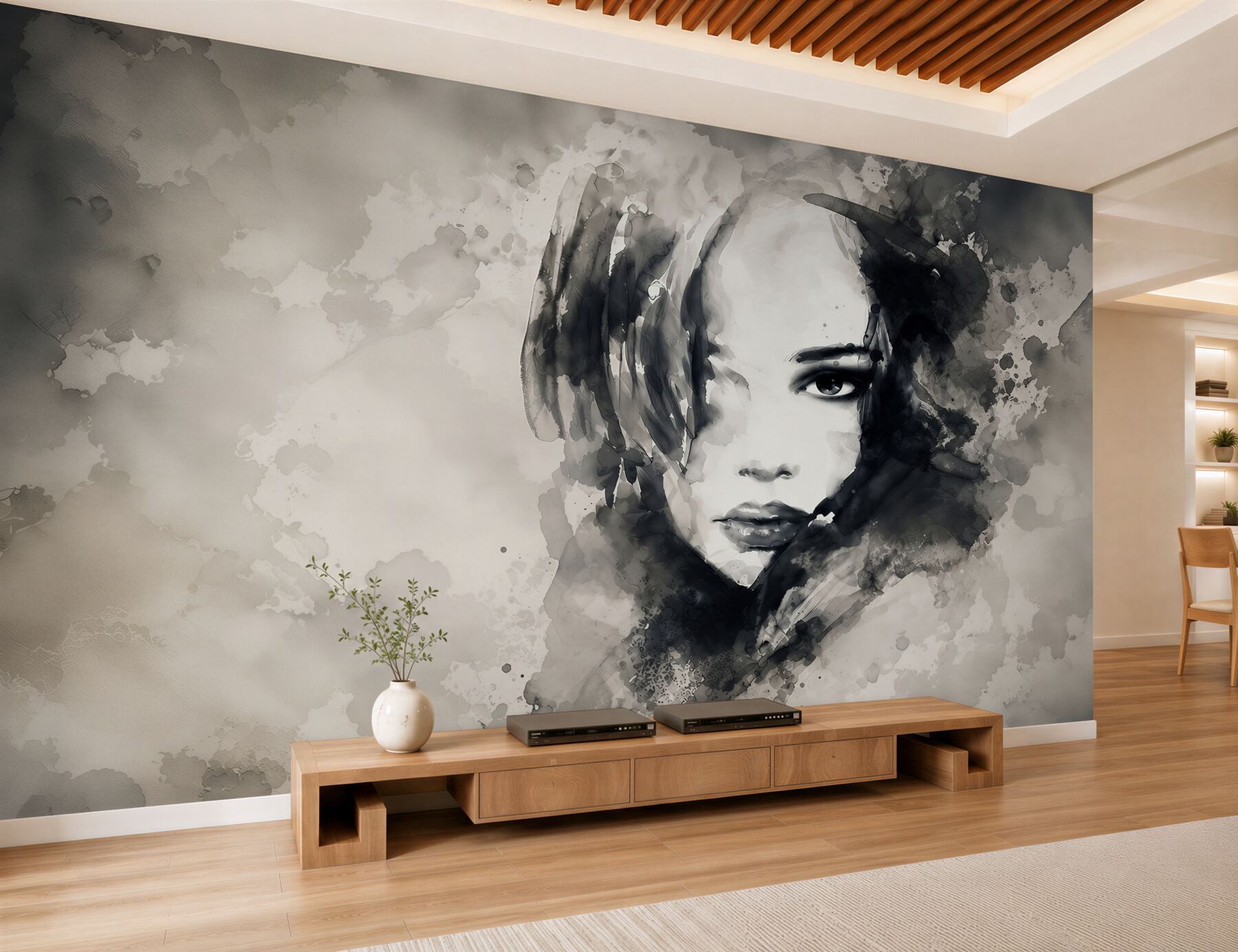 Fototapeta kobiecy portret akwarelowy w sepii elegancka do salonu