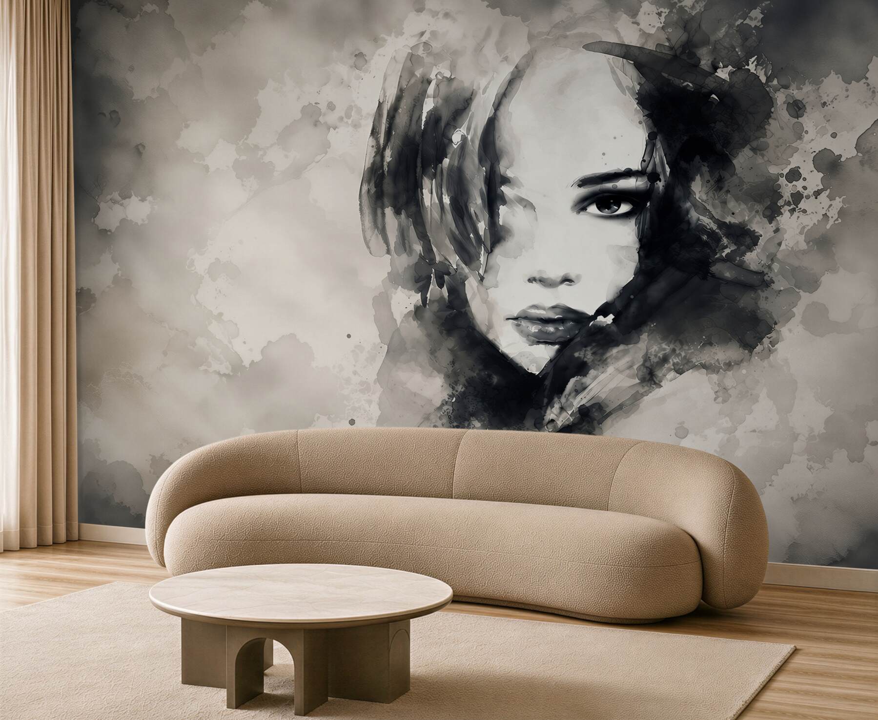 Fototapeta kobiecy portret akwarelowy w sepii elegancka do salonu?v23
