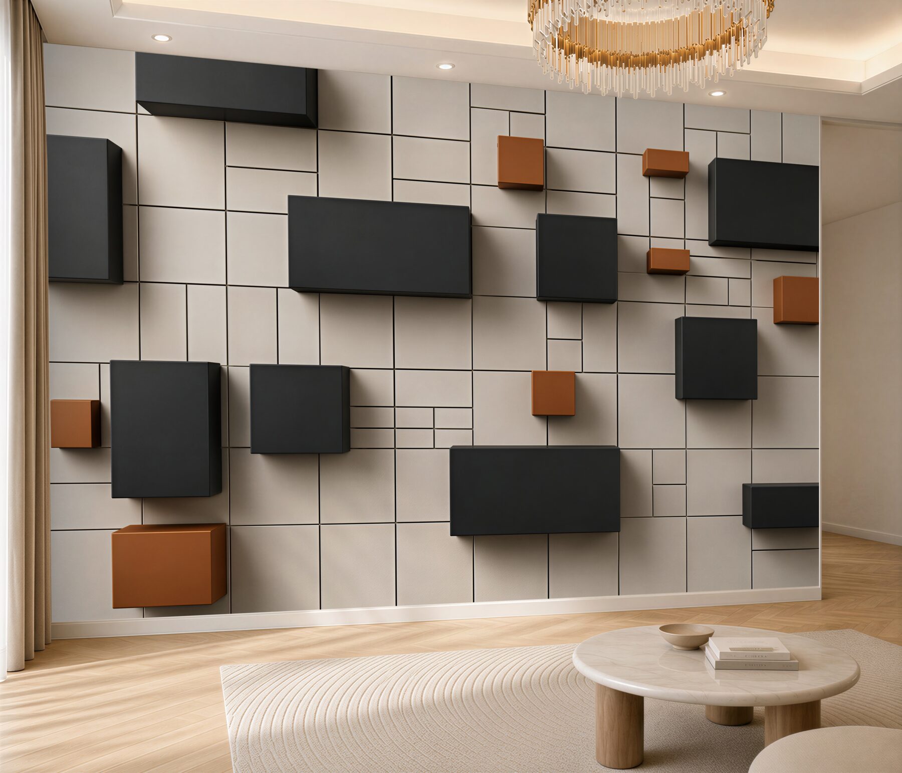 Fototapeta geometryczne bryły 3D szaro pomarańczowe nowoczesne