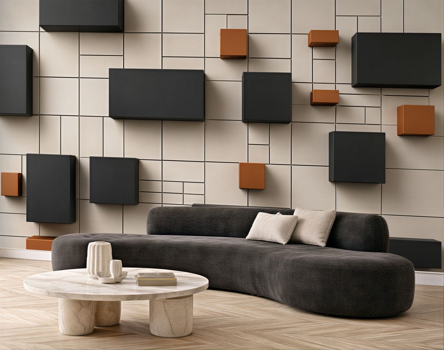 Fototapeta geometryczne bryły 3D szaro pomarańczowe nowoczesne?v23