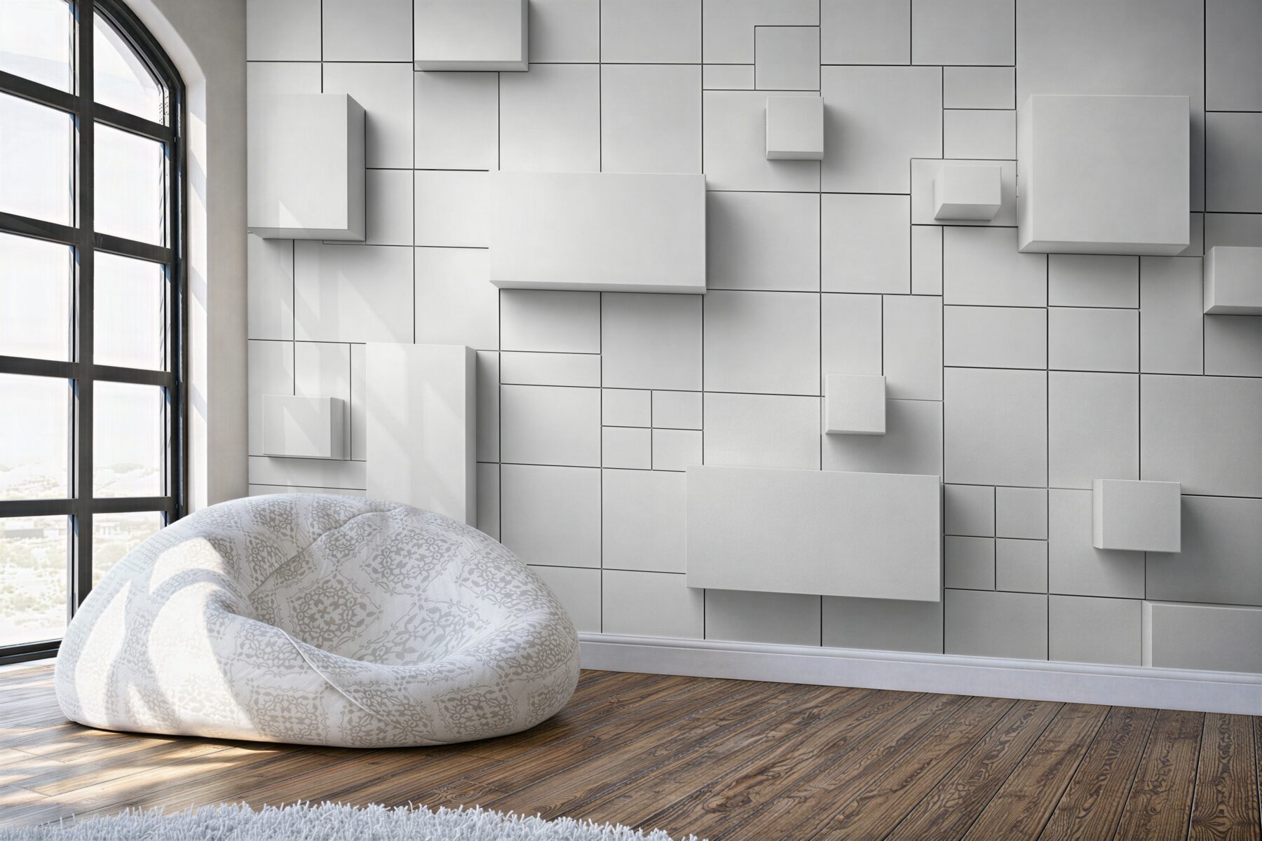 Fototapeta geometryczne białe panele 3D nowoczesna abstrakcja?v23