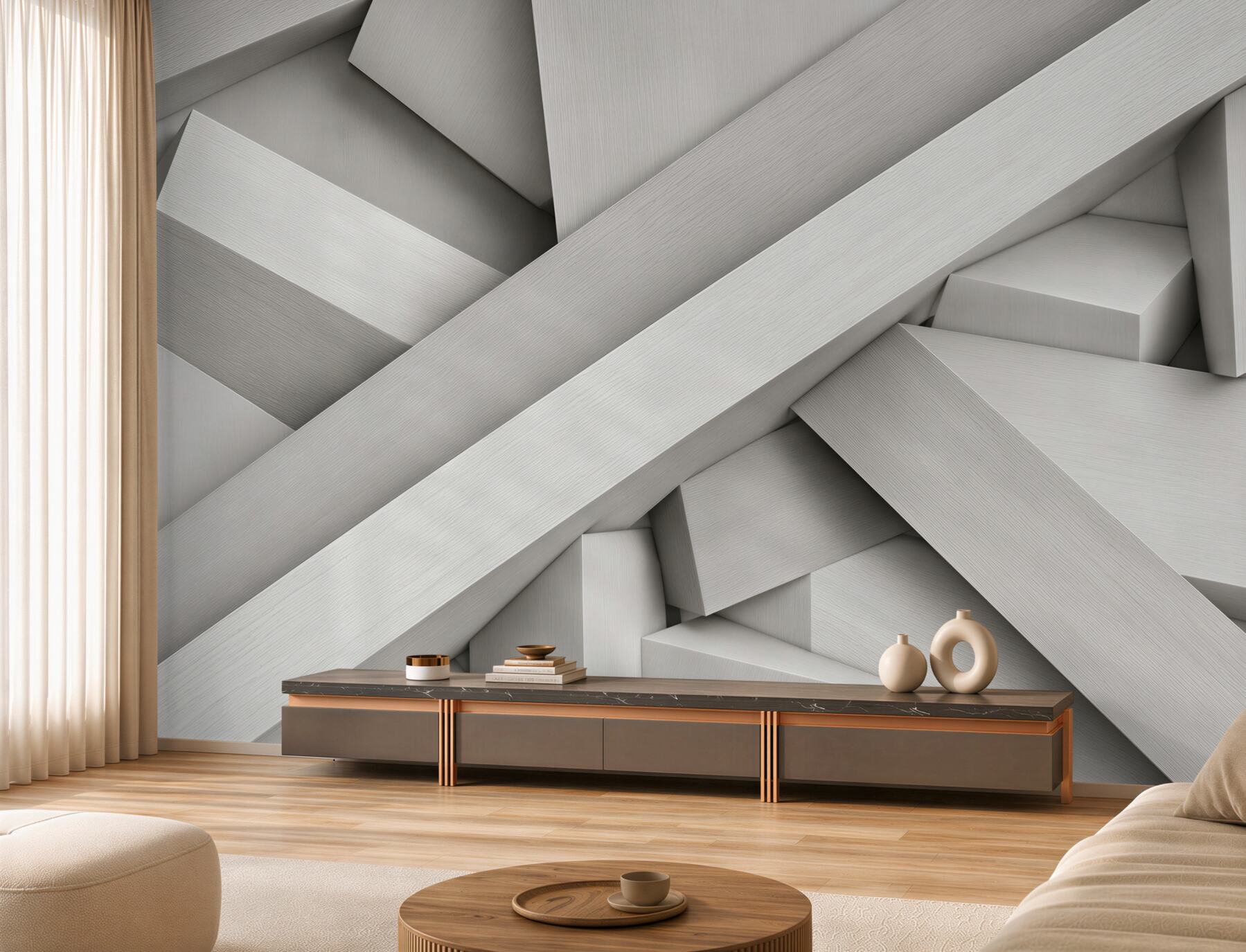 Fototapeta abstrakcyjne geometryczne bryły beżowe 3D do nowoczesnego wnętrza?v23