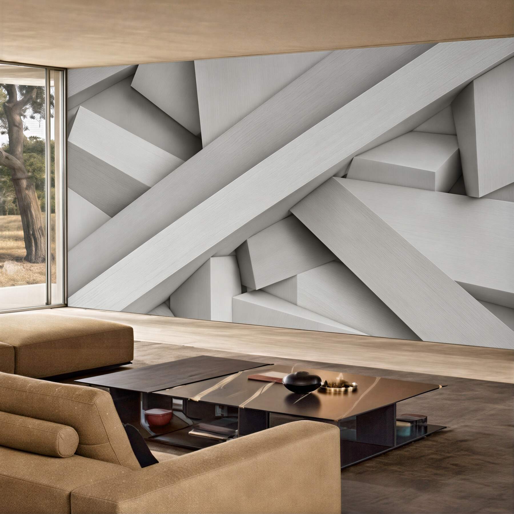 Fototapeta abstrakcyjne geometryczne bryły beżowe 3D do nowoczesnego wnętrza?v23