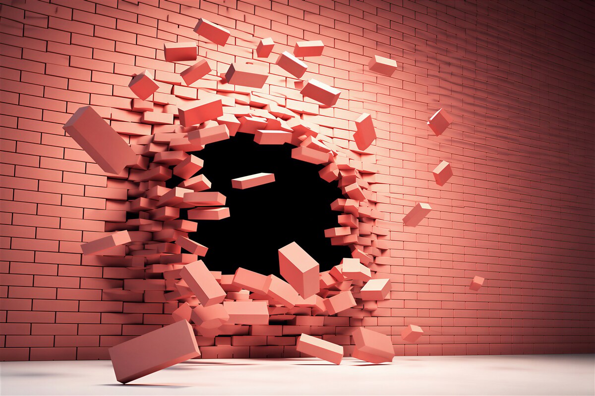Fototapeta pękająca różowa ściana 3D z otworem nowoczesna