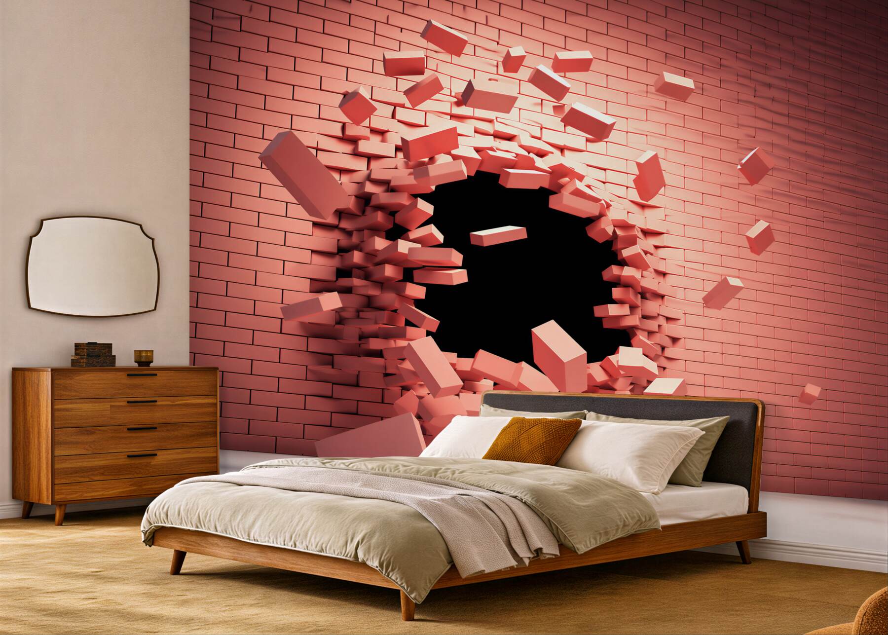 Fototapeta pękająca różowa ściana 3D z otworem nowoczesna?v23
