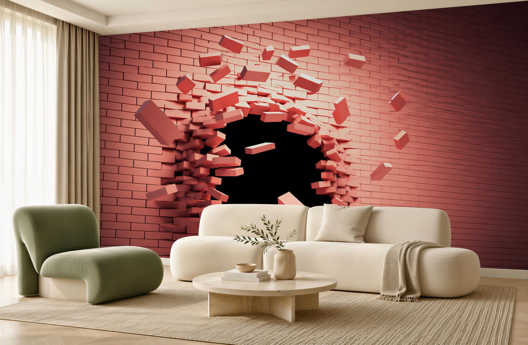 Fototapeta pękająca różowa ściana 3D z otworem nowoczesna?v23
