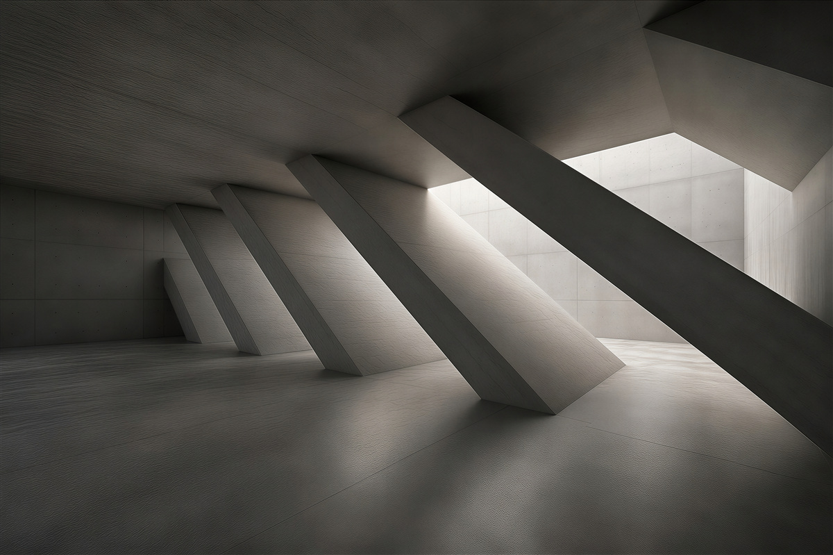 Fototapeta minimalistyczna architektura wnętrza beżowa z geometrycznym światłem