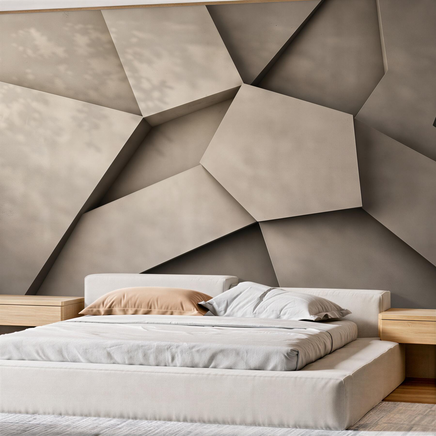 Fototapeta geometryczne panele 3D beżowe nowoczesna abstrakcja do salonu?v23