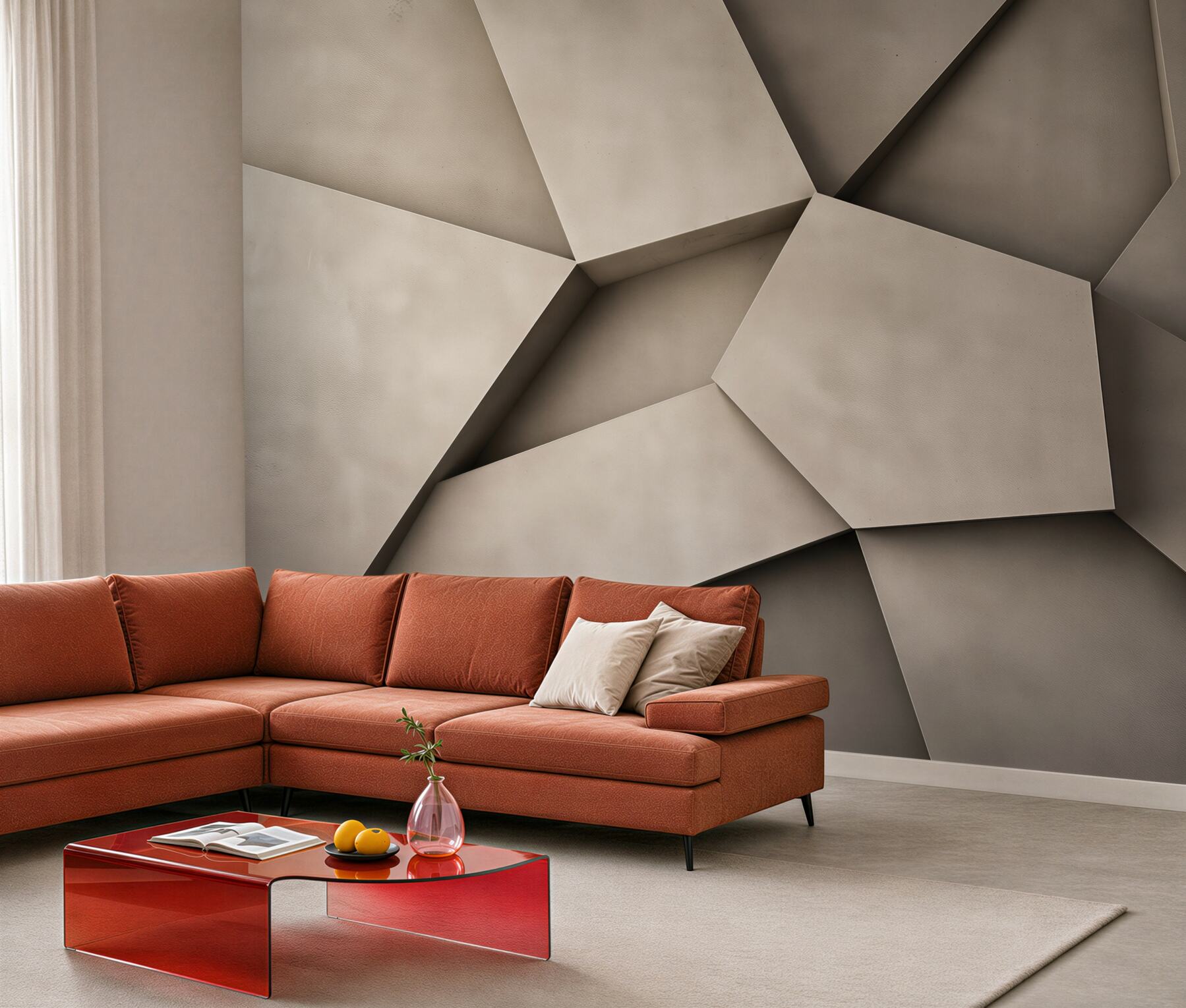 Fototapeta geometryczne panele 3D beżowe nowoczesna abstrakcja do salonu?v23