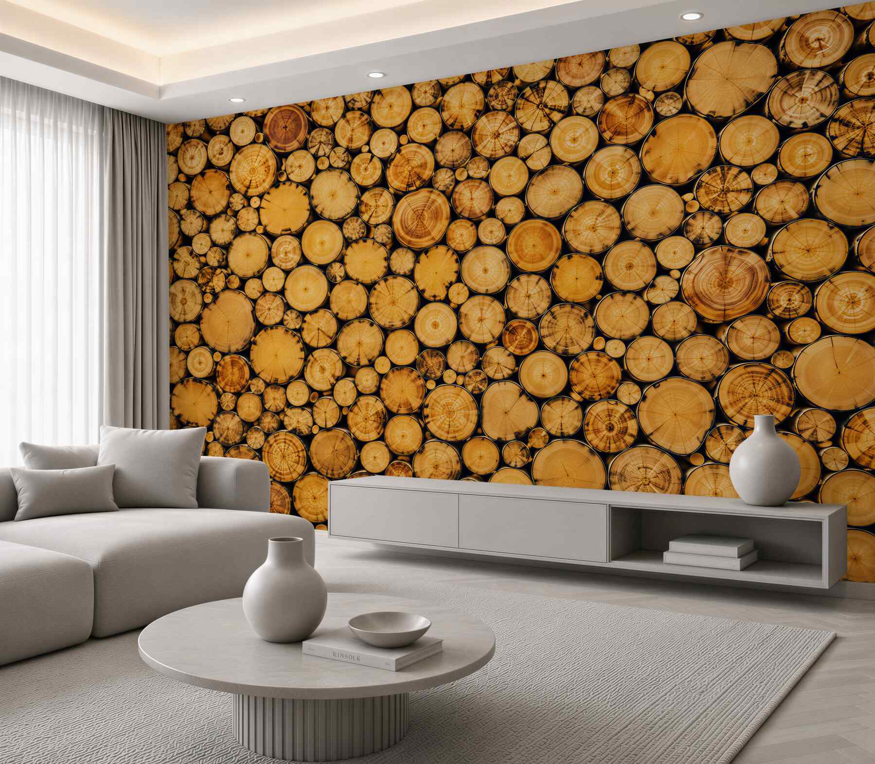 Fototapeta plastry drewna naturalne beżowe do wnętrz w stylu eko?v23