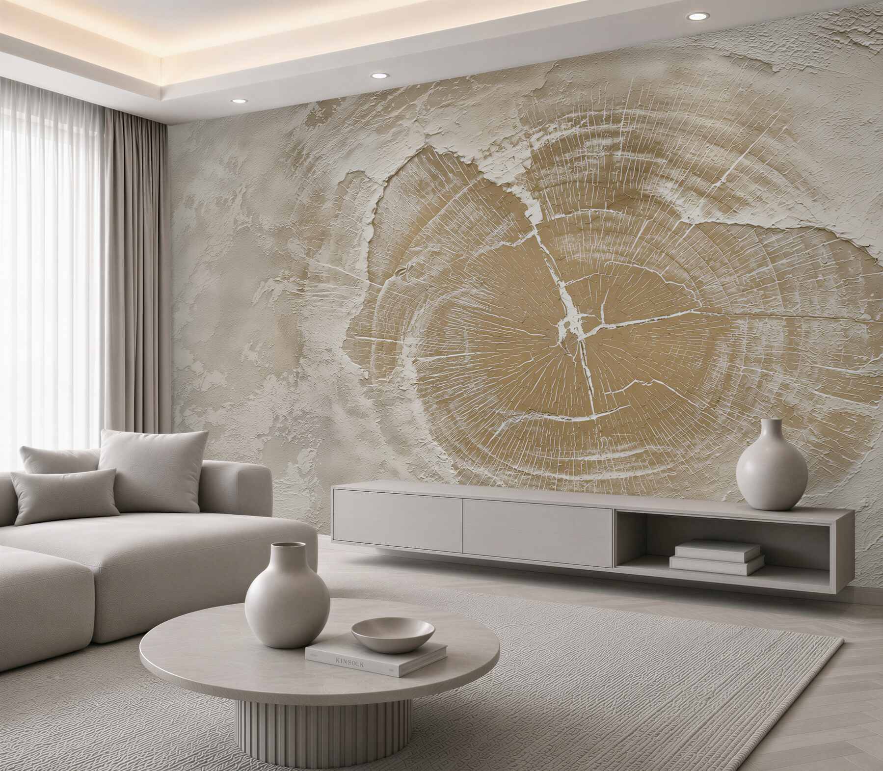 Fototapeta pień drzewa przekrój beżowy minimalistyczny wzór naturalny