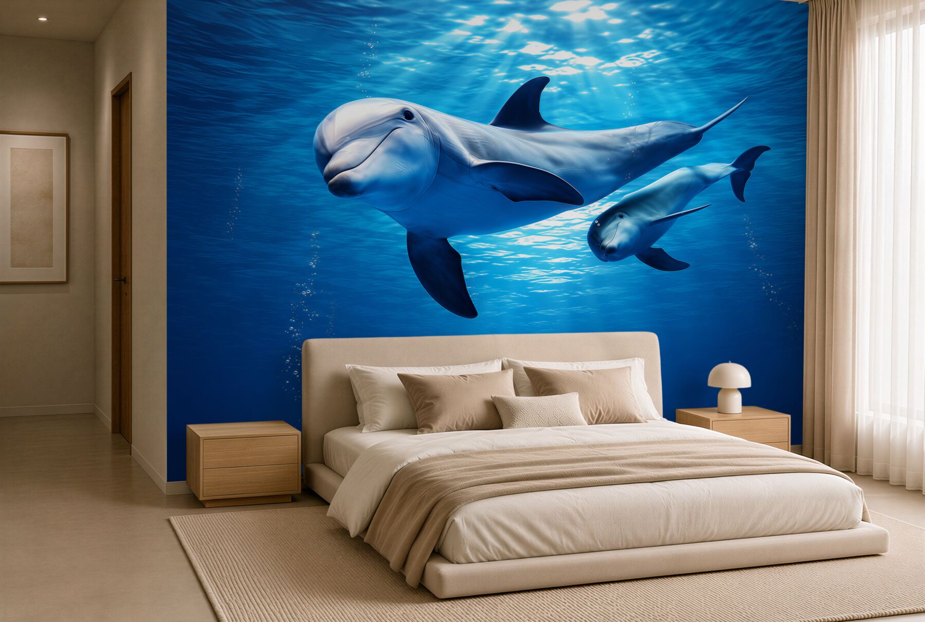 Fototapeta delfiny pod wodą w błękitnym oceanie spokojna?v23