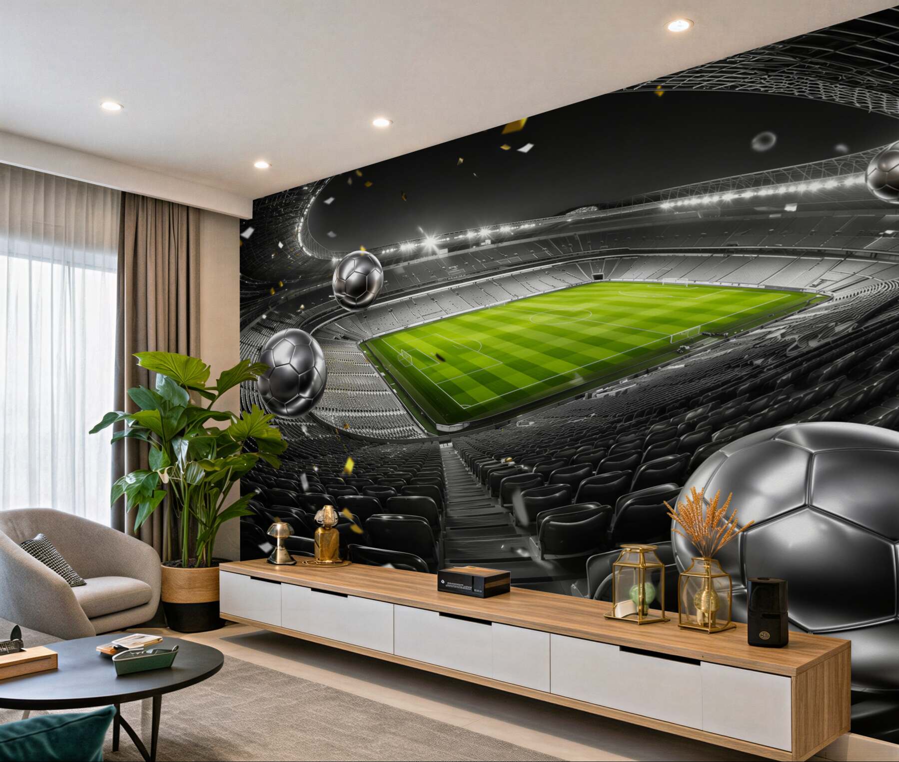 Fototapeta piłki nożne na stadionie jasna nowoczesna do pokoju chłopca?v23