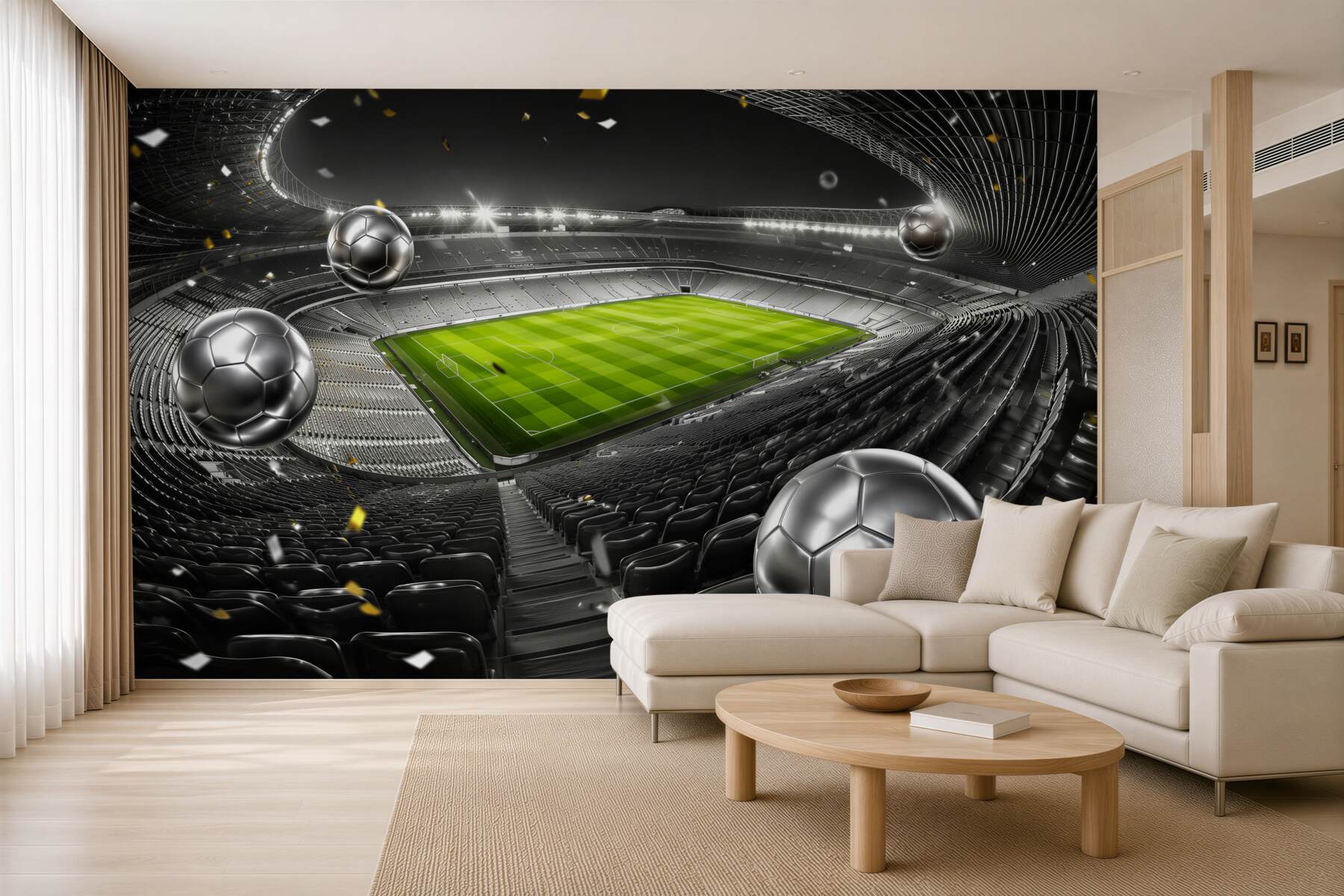 Fototapeta piłki nożne na stadionie jasna nowoczesna do pokoju chłopca