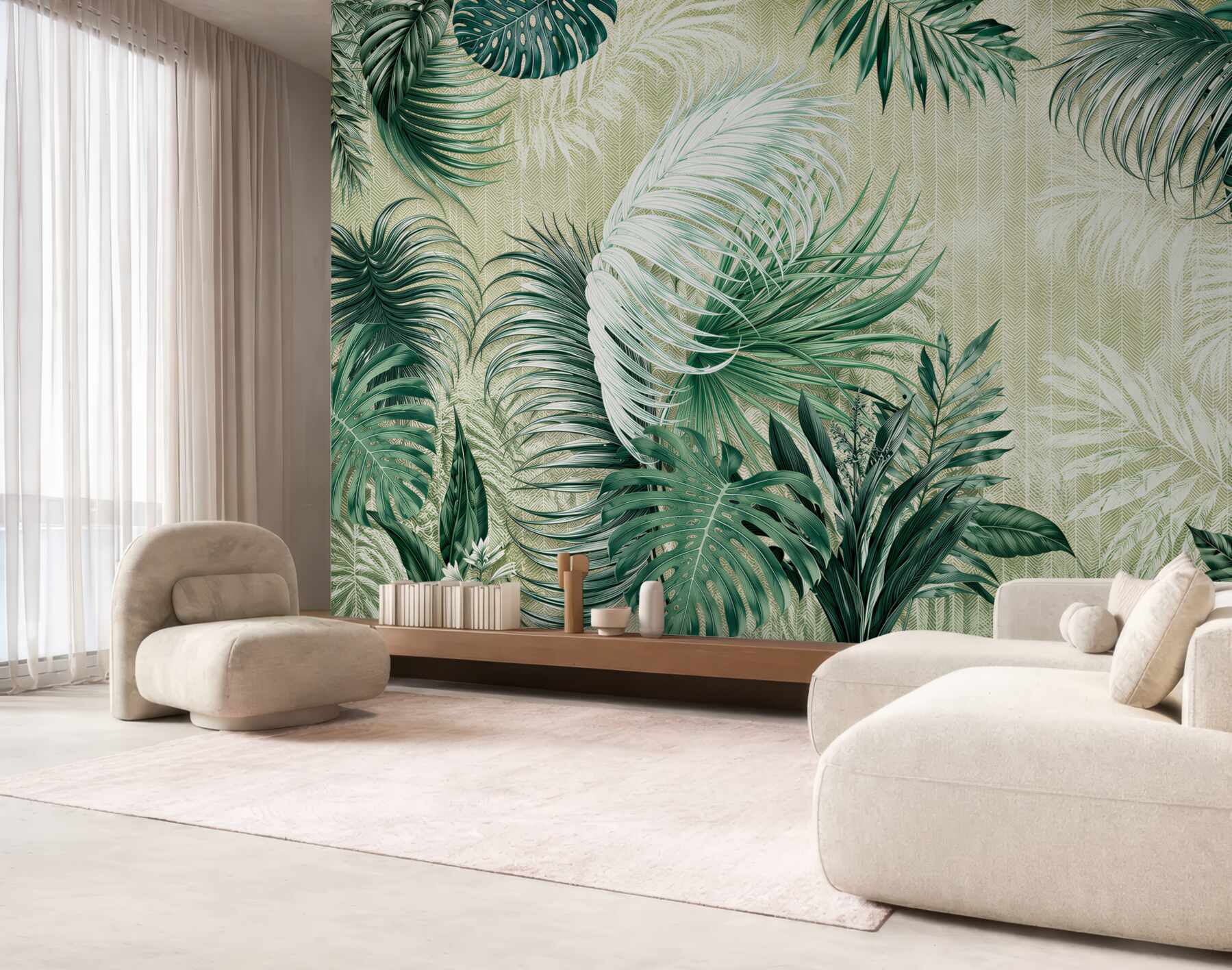 Fototapeta liście tropikalne zielone monstera i palma na jasnym tle
