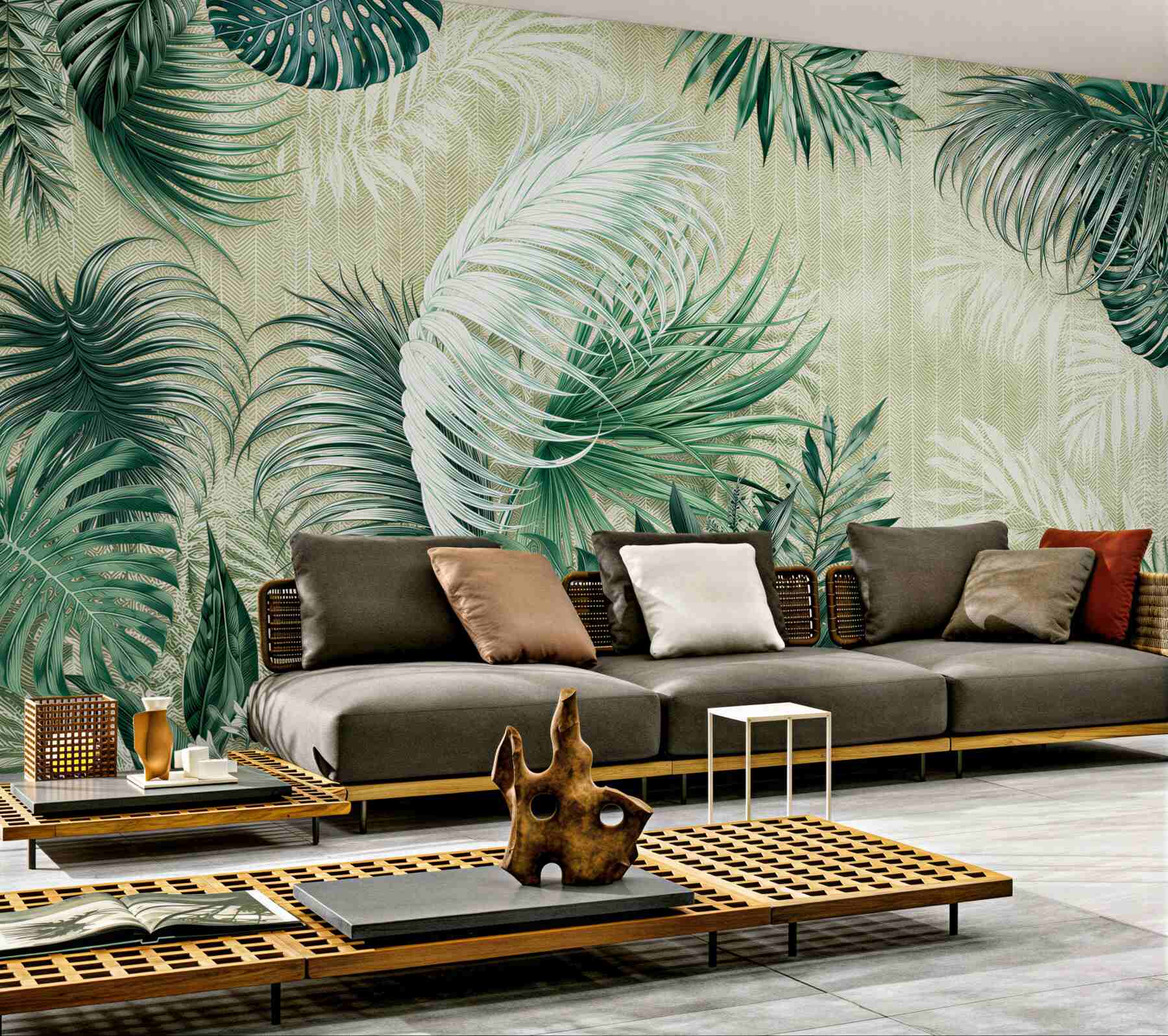 Fototapeta liście tropikalne zielone monstera i palma na jasnym tle?v23