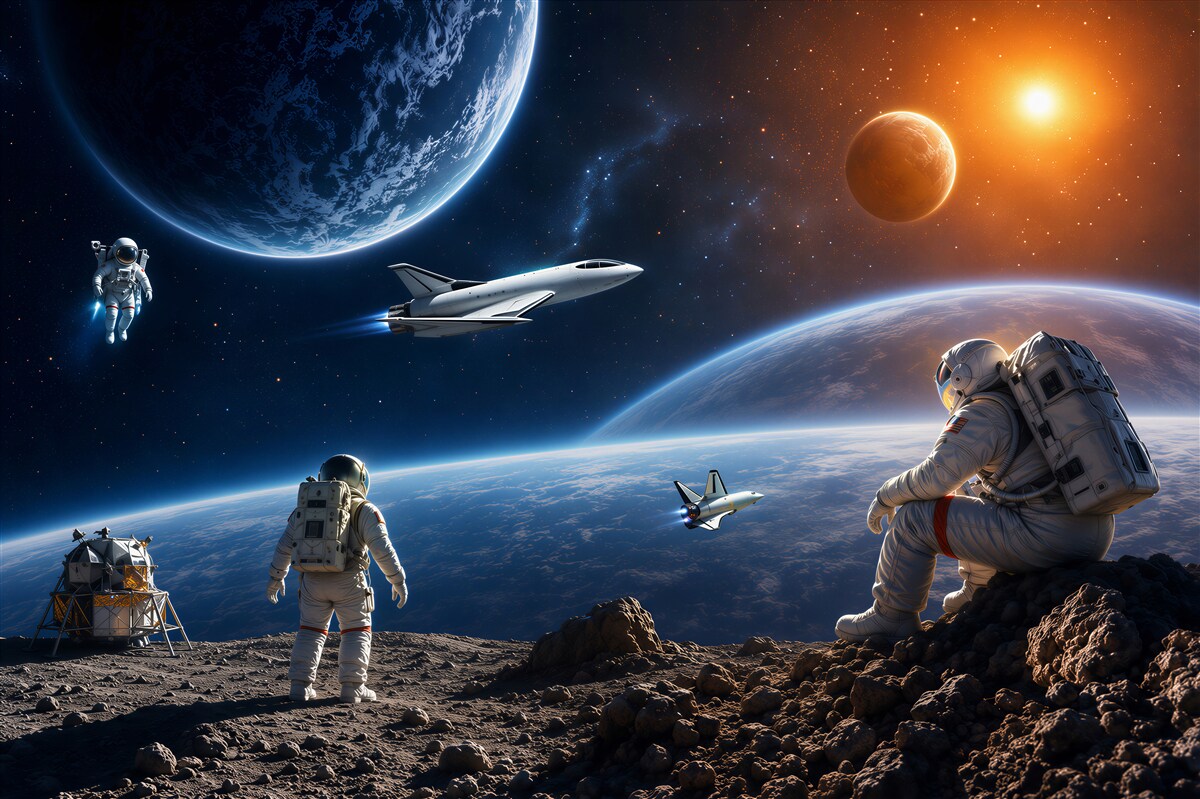 Fototapeta kosmos z planetami i chmurami w pastelowych kolorach
