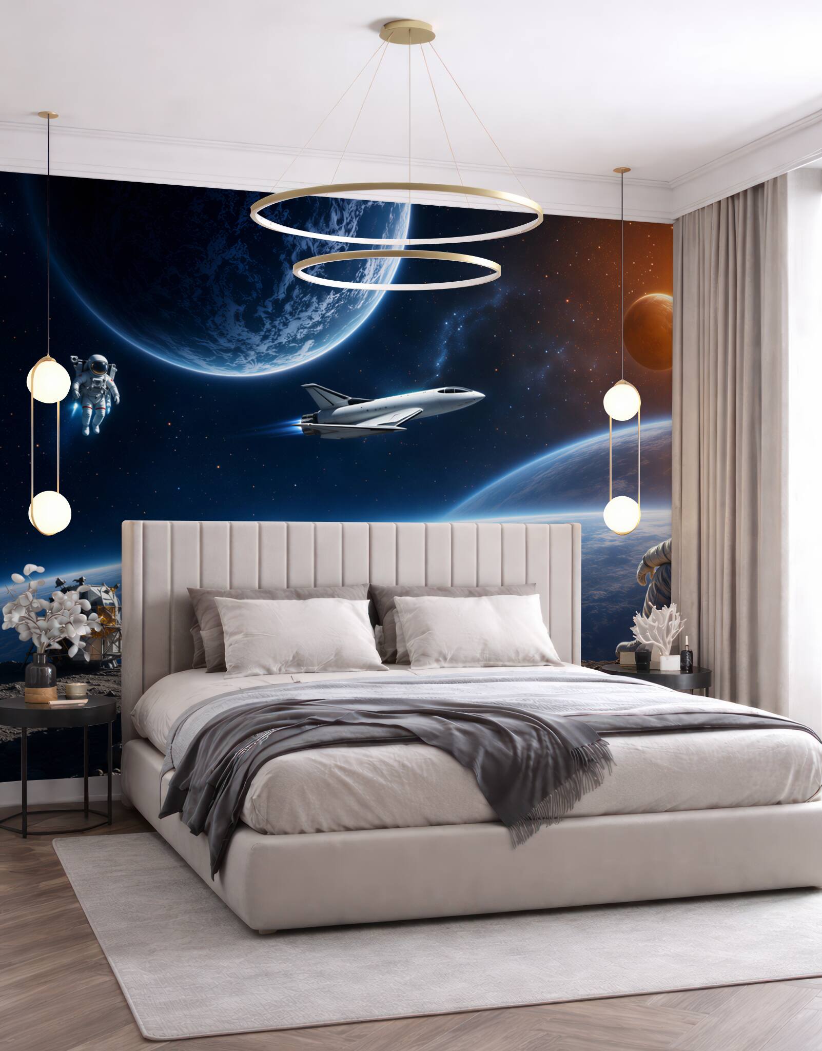 Fototapeta kosmos z planetami i chmurami w pastelowych kolorach?v23