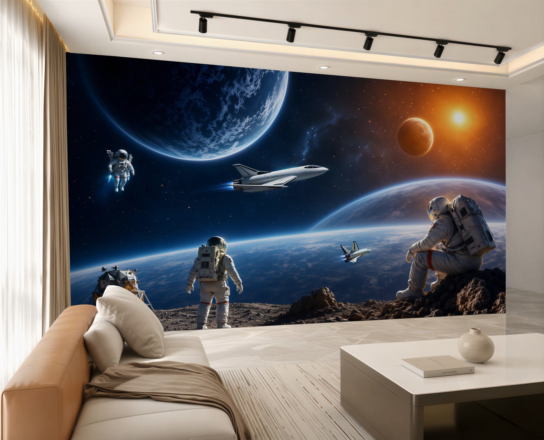 Fototapeta kosmos z planetami i chmurami w pastelowych kolorach?v23