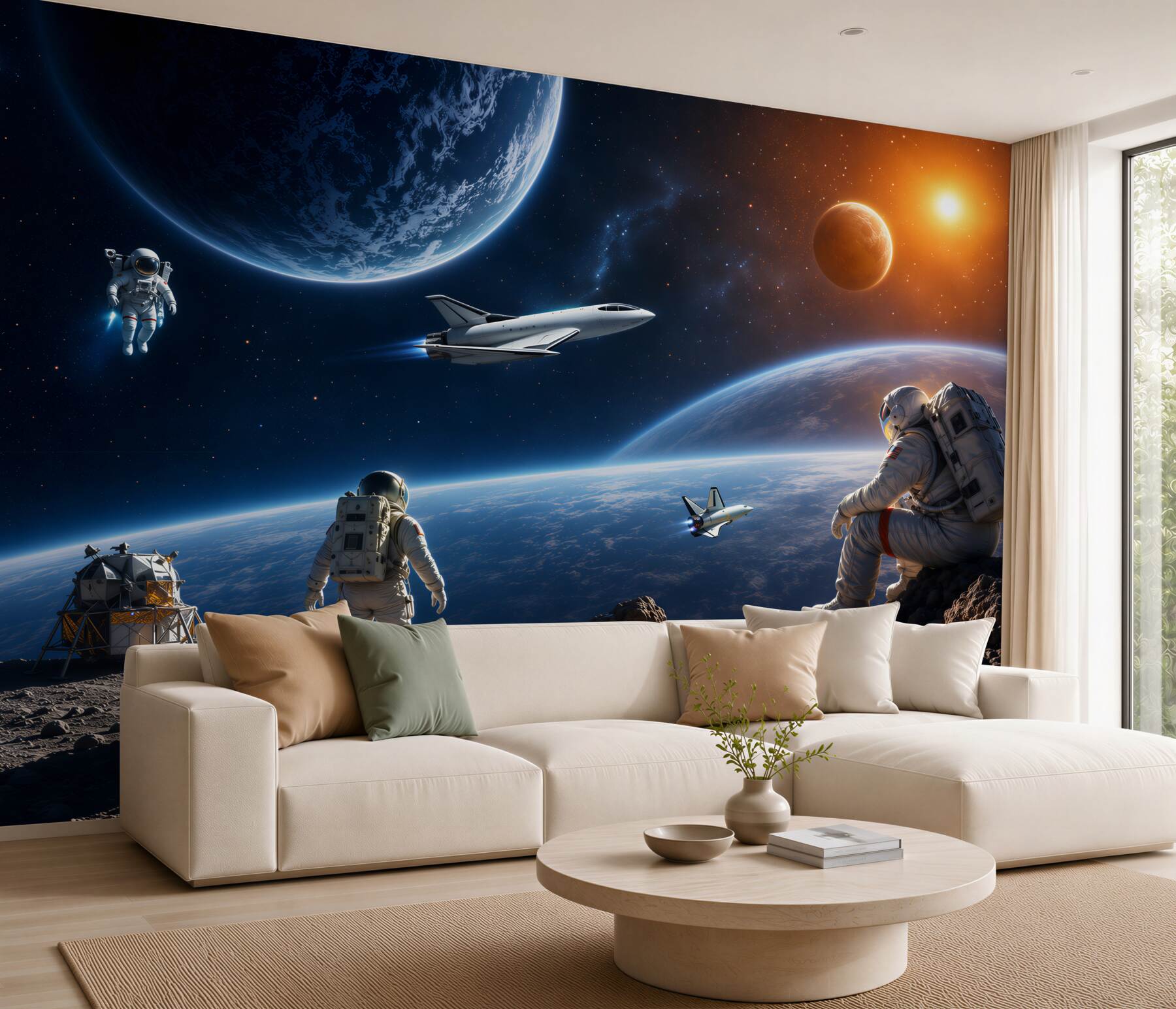 Fototapeta kosmos z planetami i chmurami w pastelowych kolorach?v23