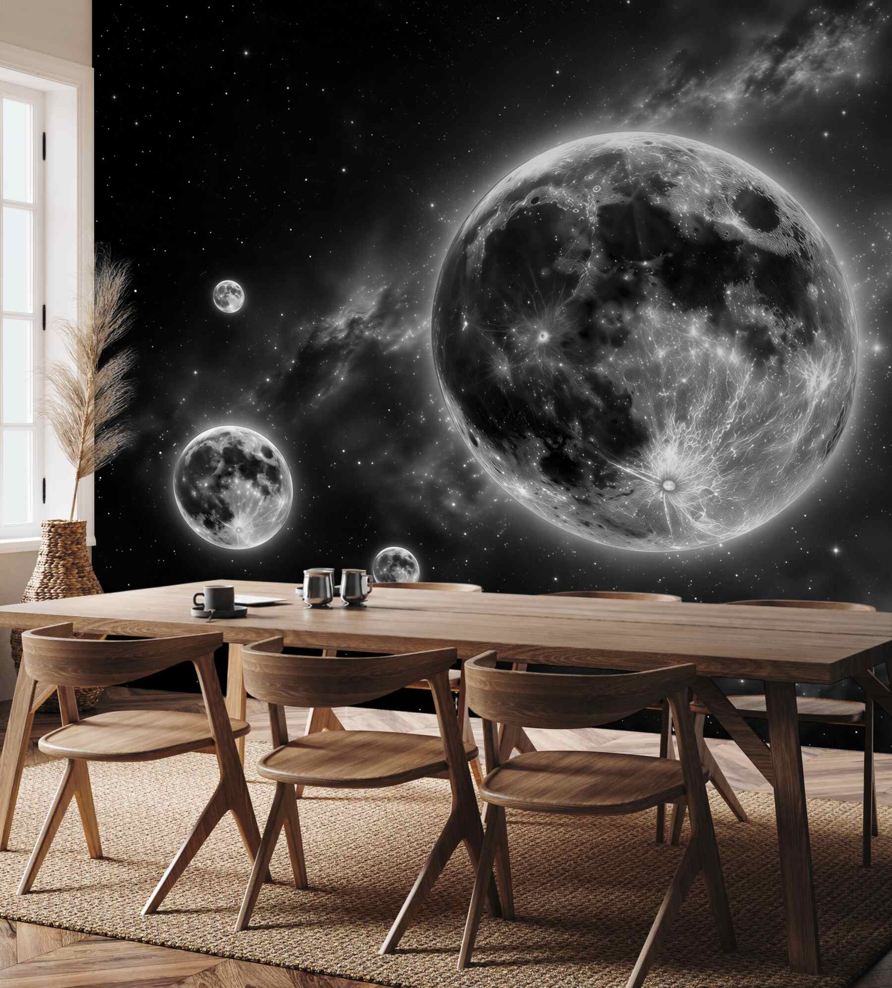 Fototapeta księżyce w chmurach i gwiazdach baśniowa beżowa?v23