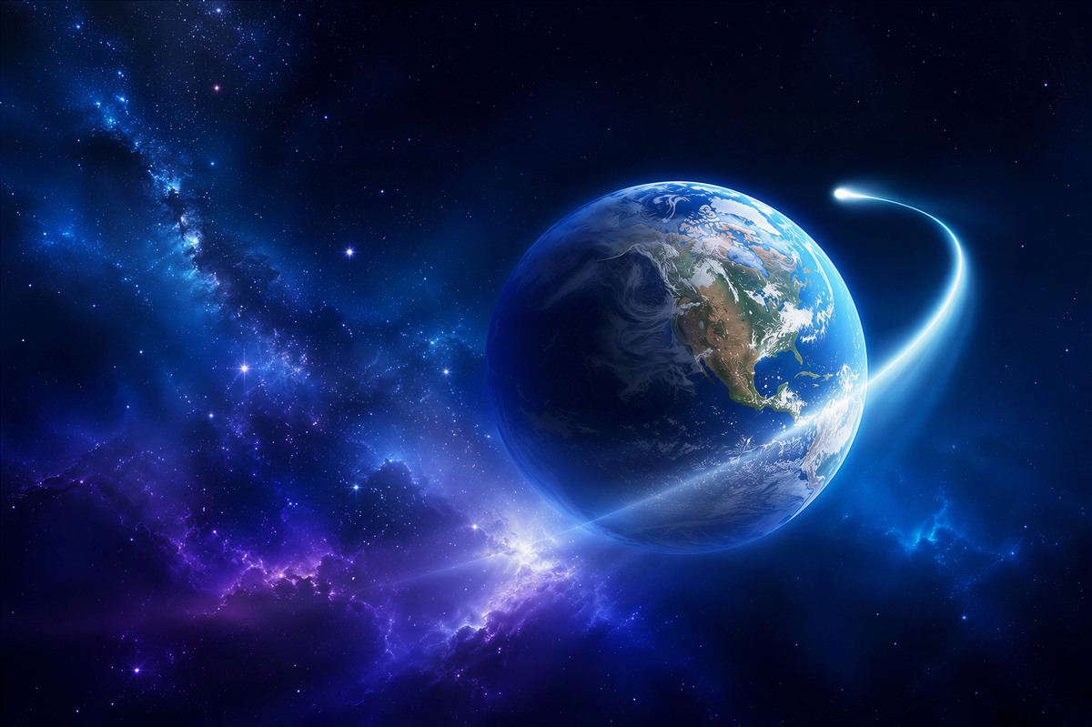 Fototapeta planeta Ziemia w nieskończonej przestrzeni