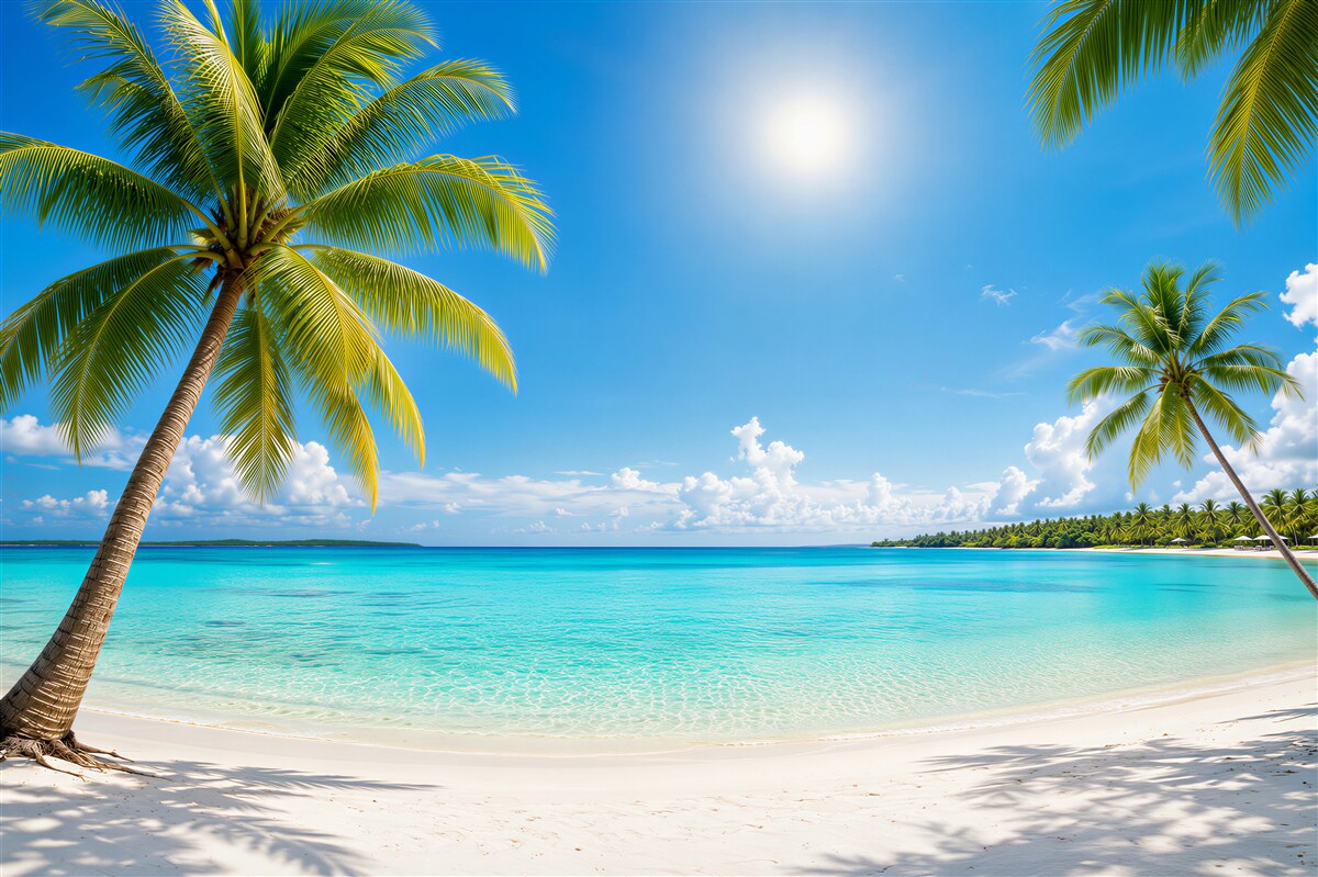 Fototapeta Piaszczysta plaża z palmami