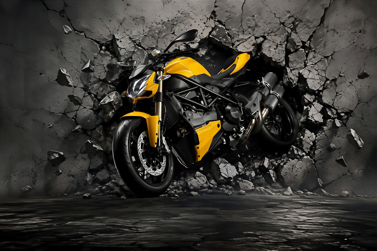 Fototapeta żółty motocykl na graffiti