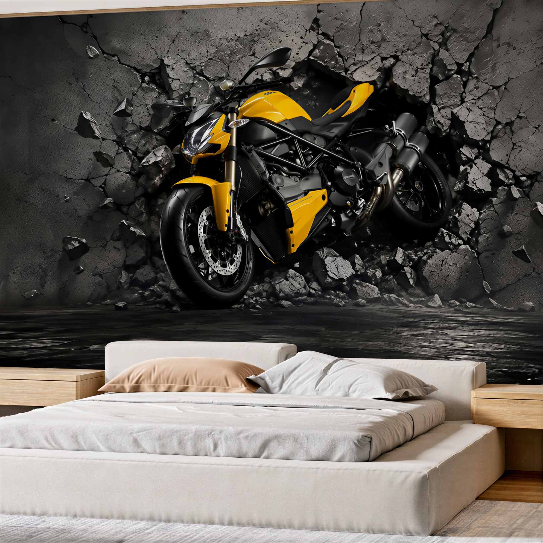 Fototapeta żółty motocykl na graffiti?v23
