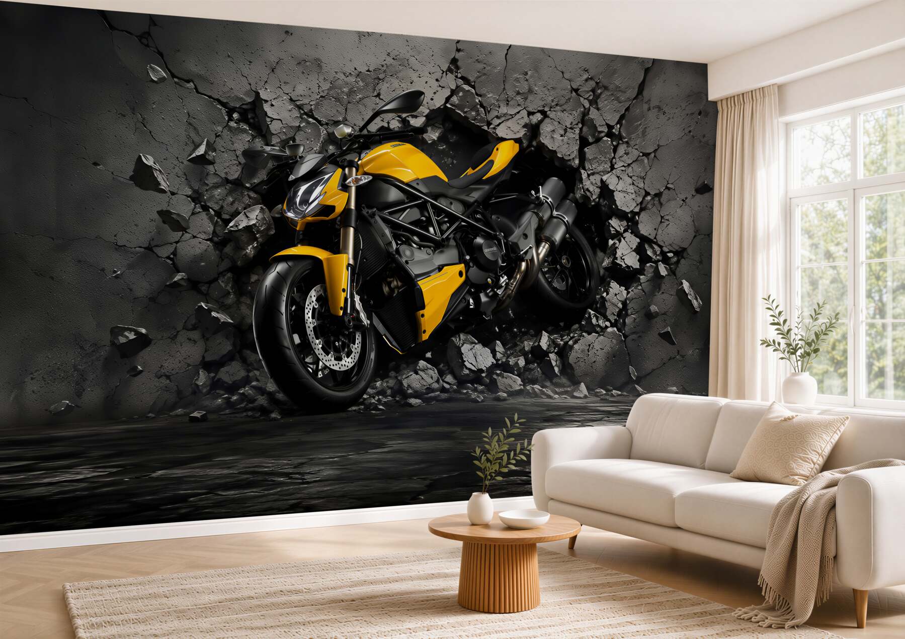 Fototapeta żółty motocykl na graffiti