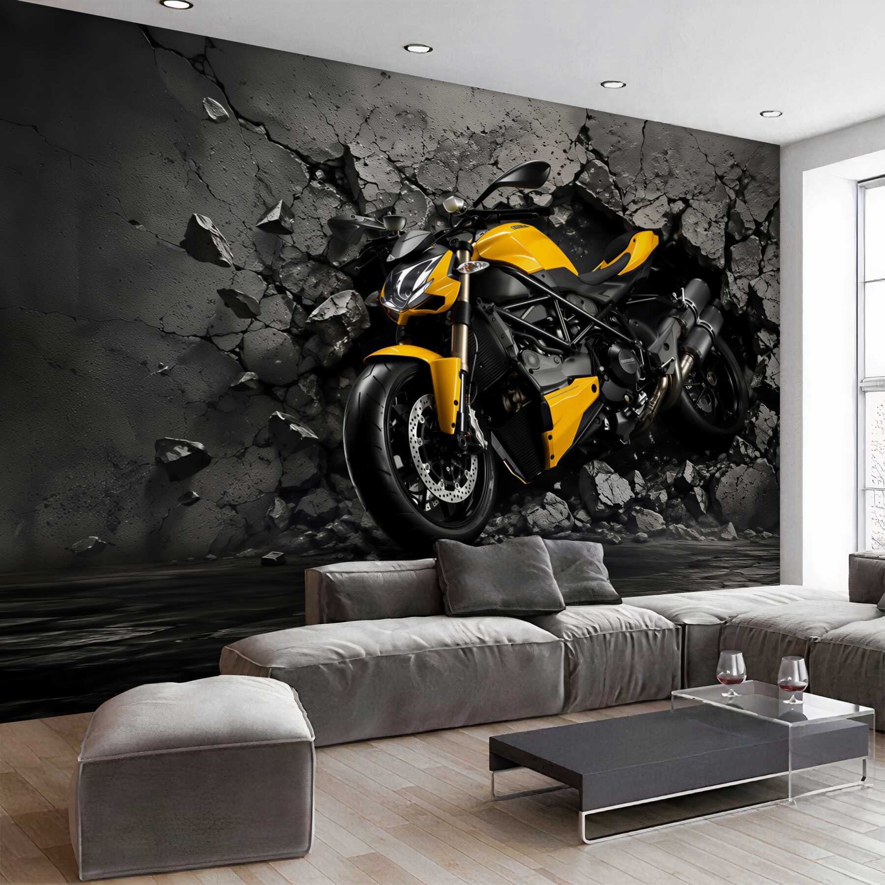 Fototapeta żółty motocykl na graffiti?v23