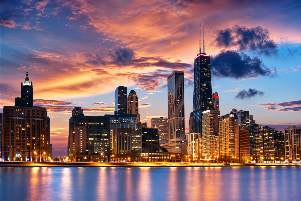 Fototapeta zachód słońca nad Chicago, Illinois
