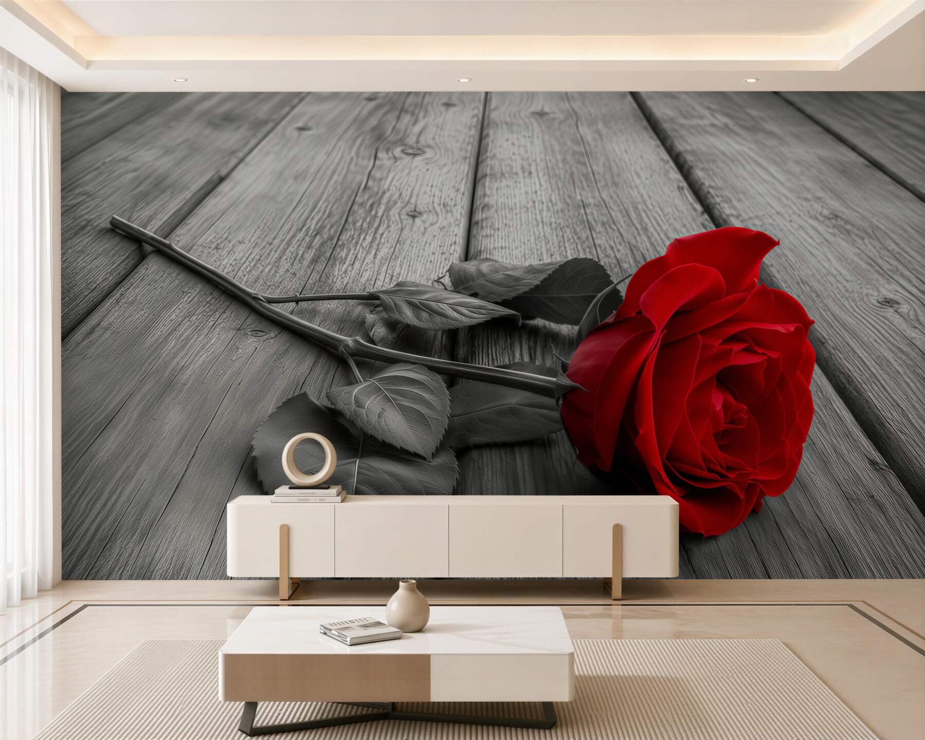Fototapeta czerwona róża na szarym tle