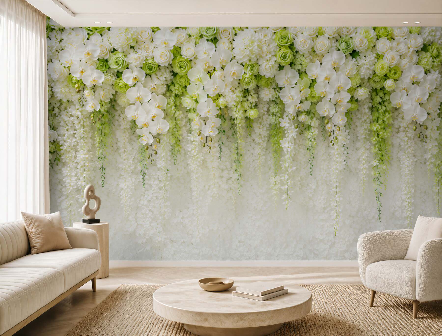Fototapeta białe gałęzie orchidei i różne róże