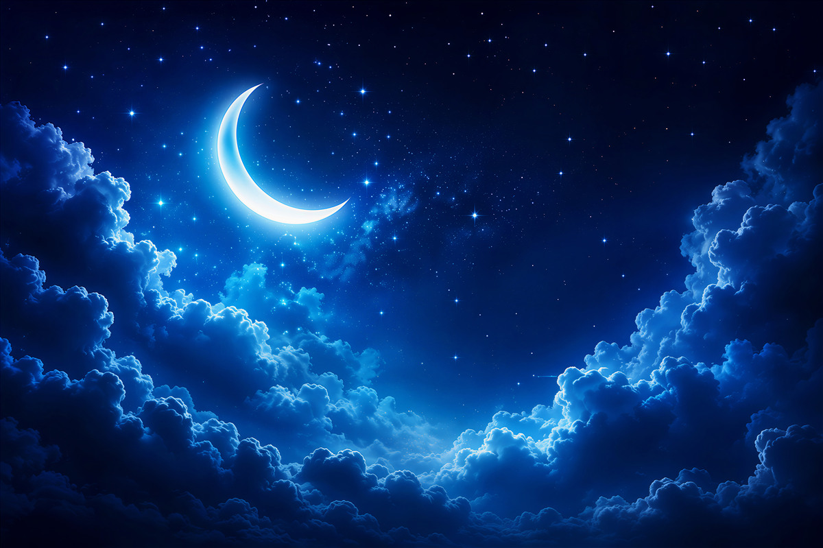 Fototapeta czarodziejski księżyc unosi się nad nocnymi chmurami