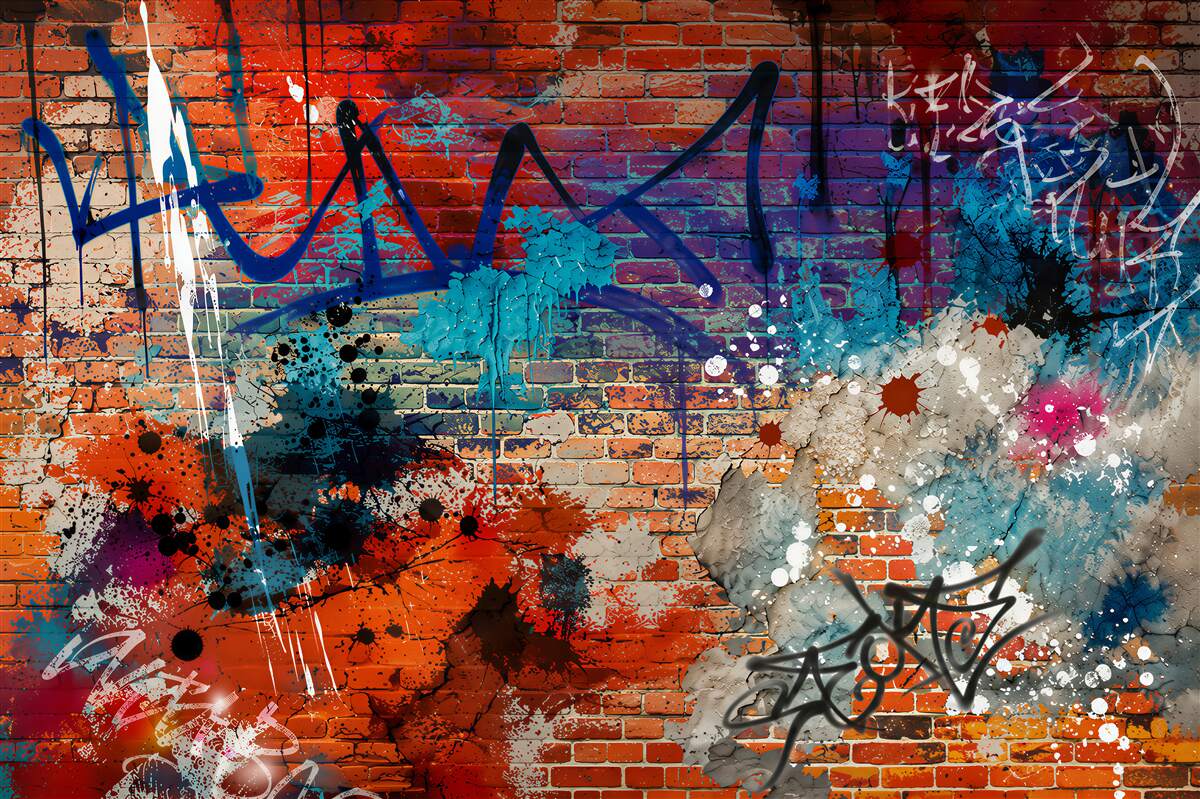 Fototapeta wielokolorowe graffiti na czerwonej cegle