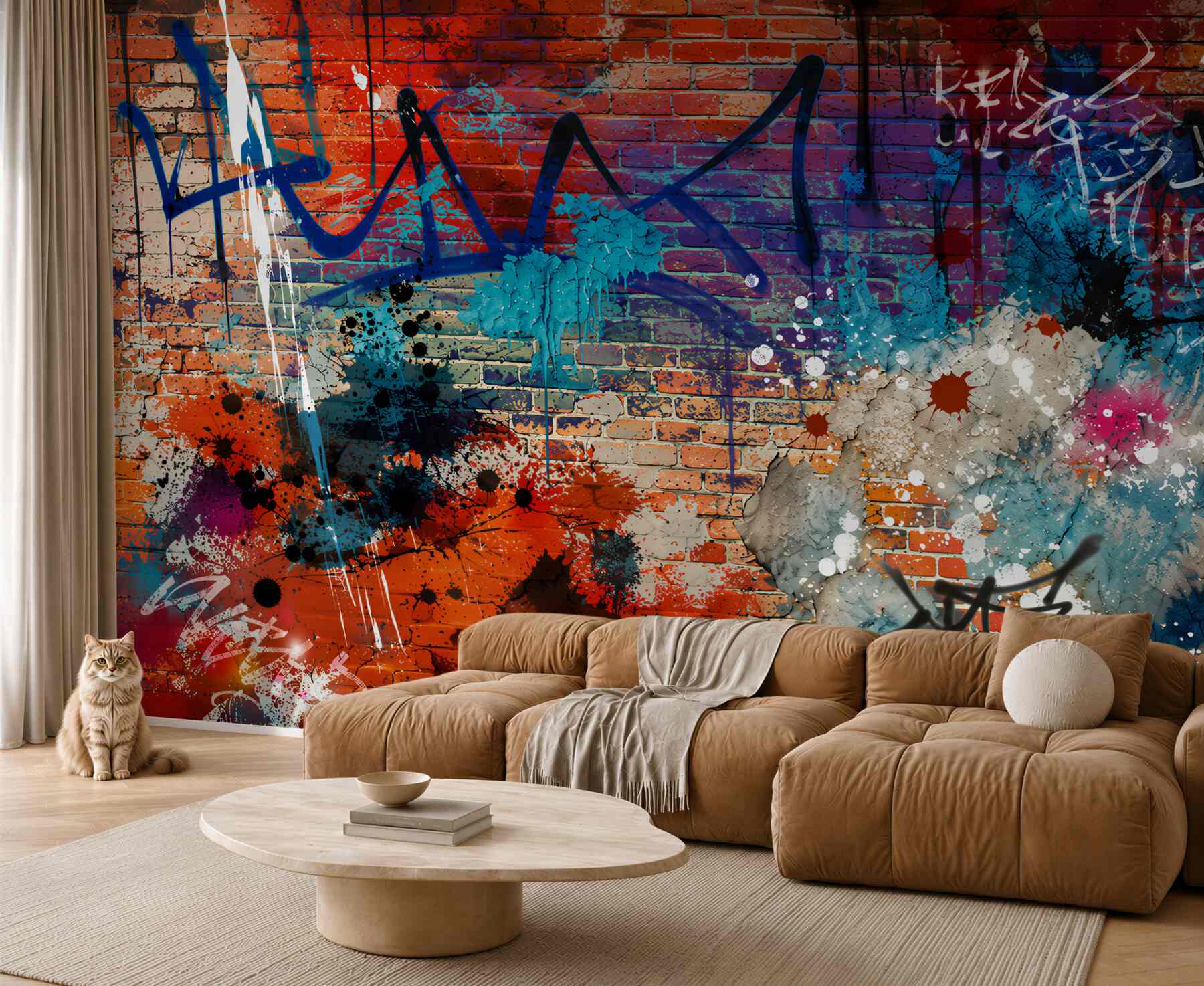 Fototapeta wielokolorowe graffiti na czerwonej cegle?v23