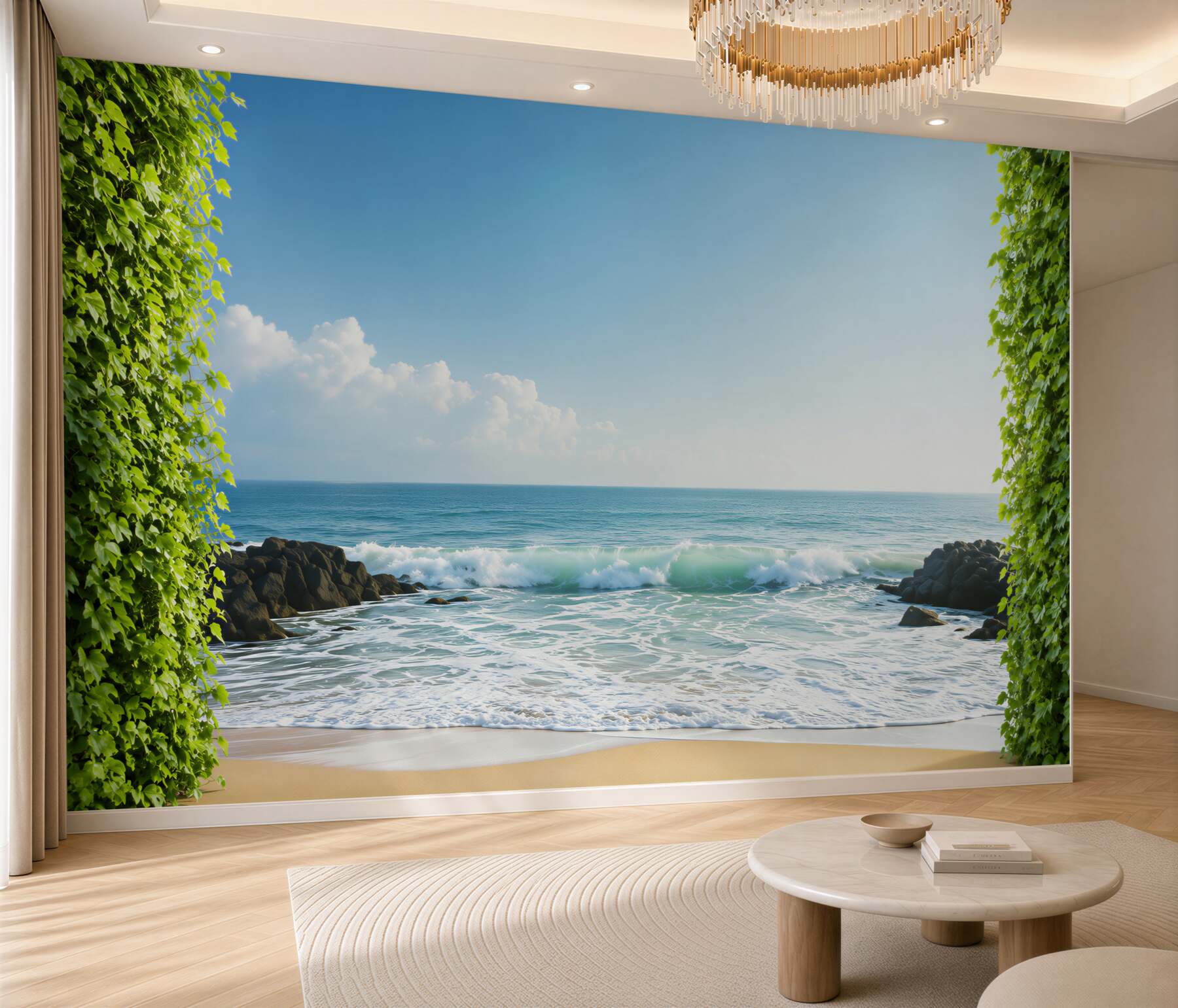 Fototapeta elegancki zielony balkon z dostępem do wybrzeża