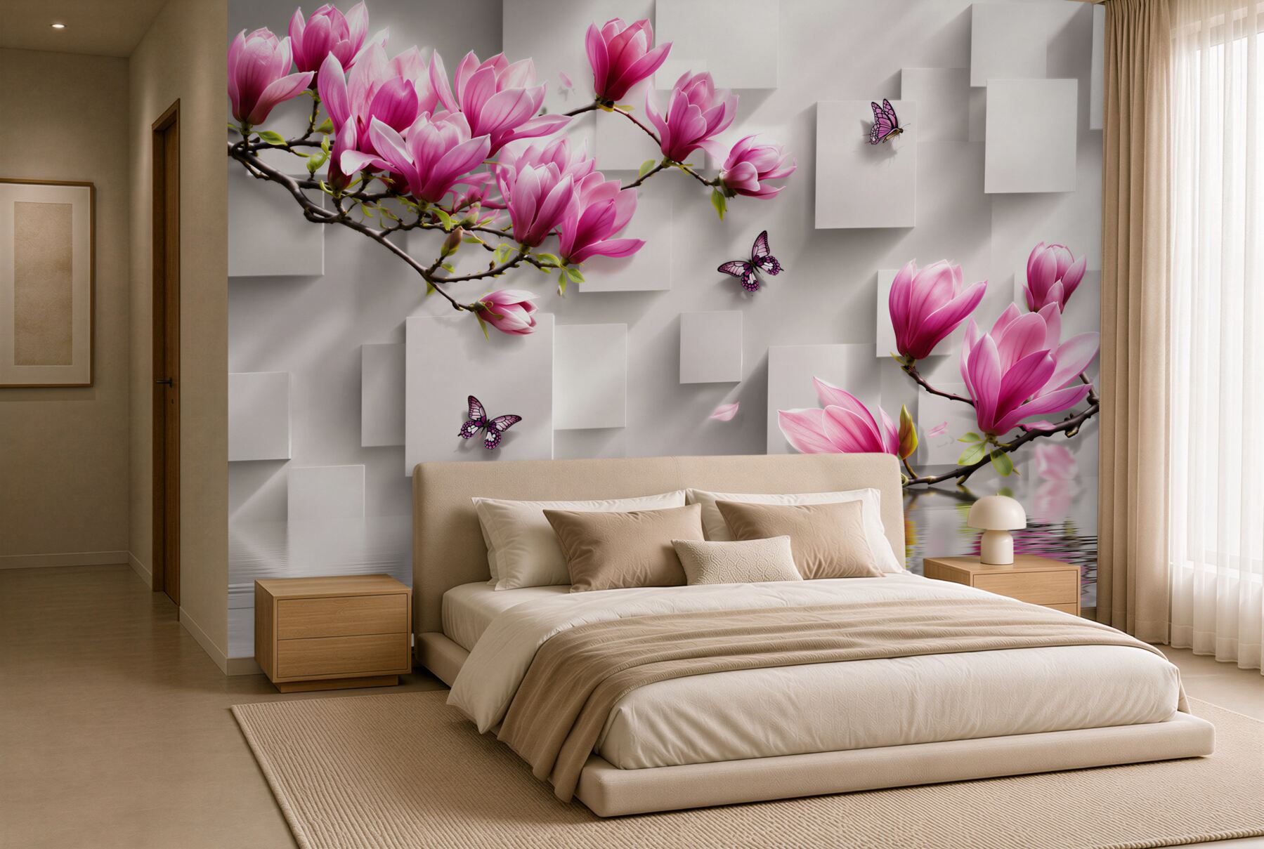 Fototapeta fioletowe kwiaty magnolii nad wodą?v23