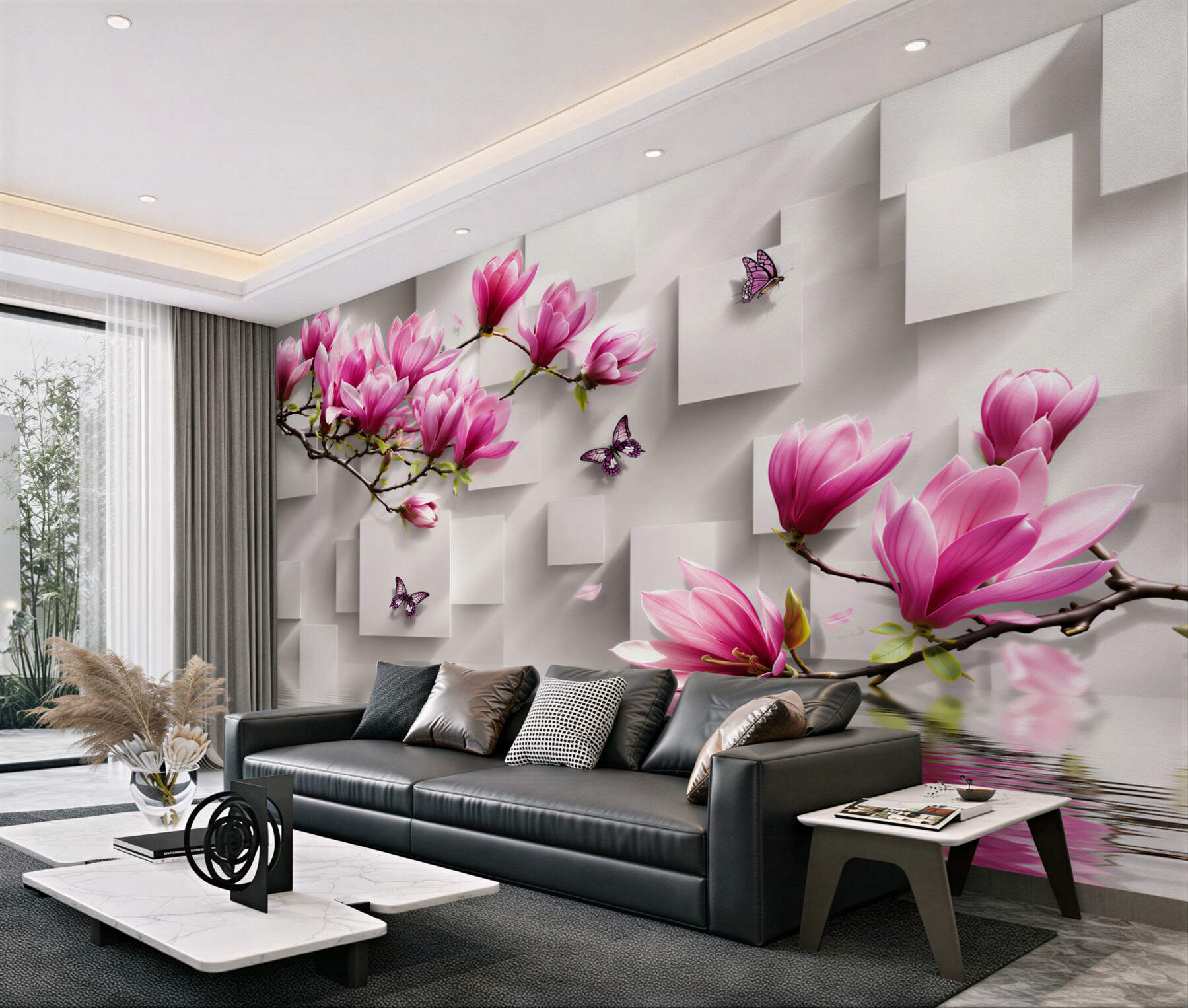 Fototapeta fioletowe kwiaty magnolii nad wodą?v23