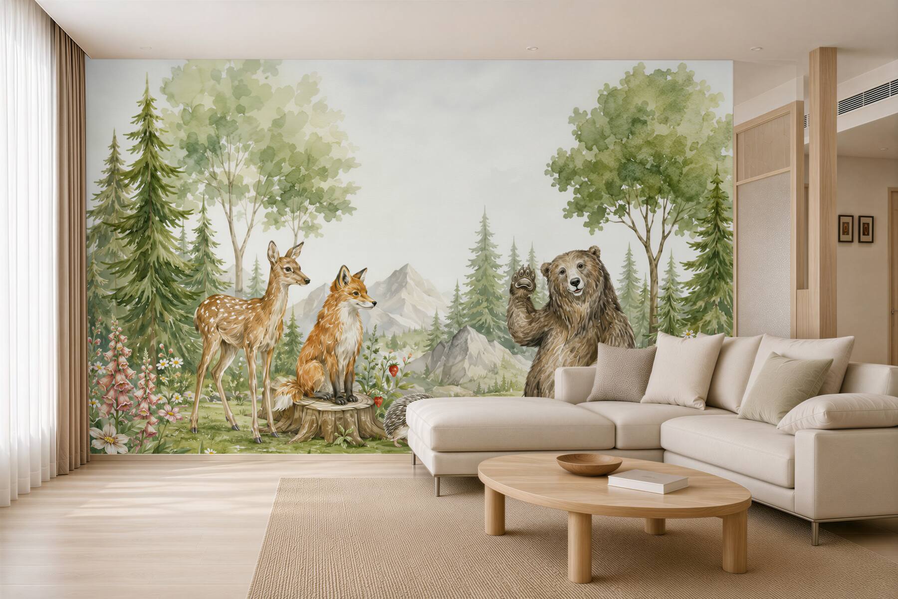 Fototapeta miś, jeleń i lis w lesie
