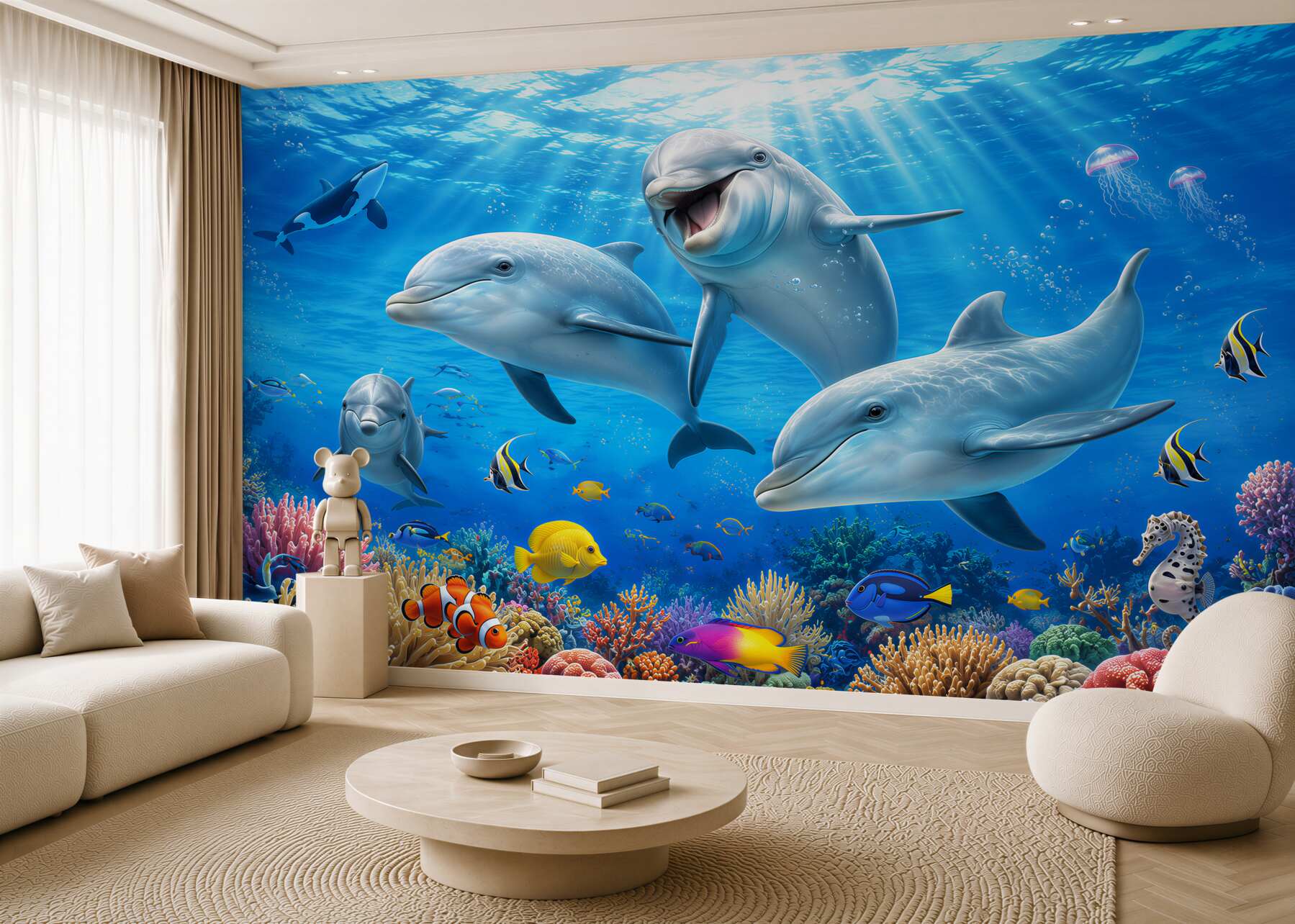 Fototapeta uśmiechnięte delfiny i ryby pod wodą?v23