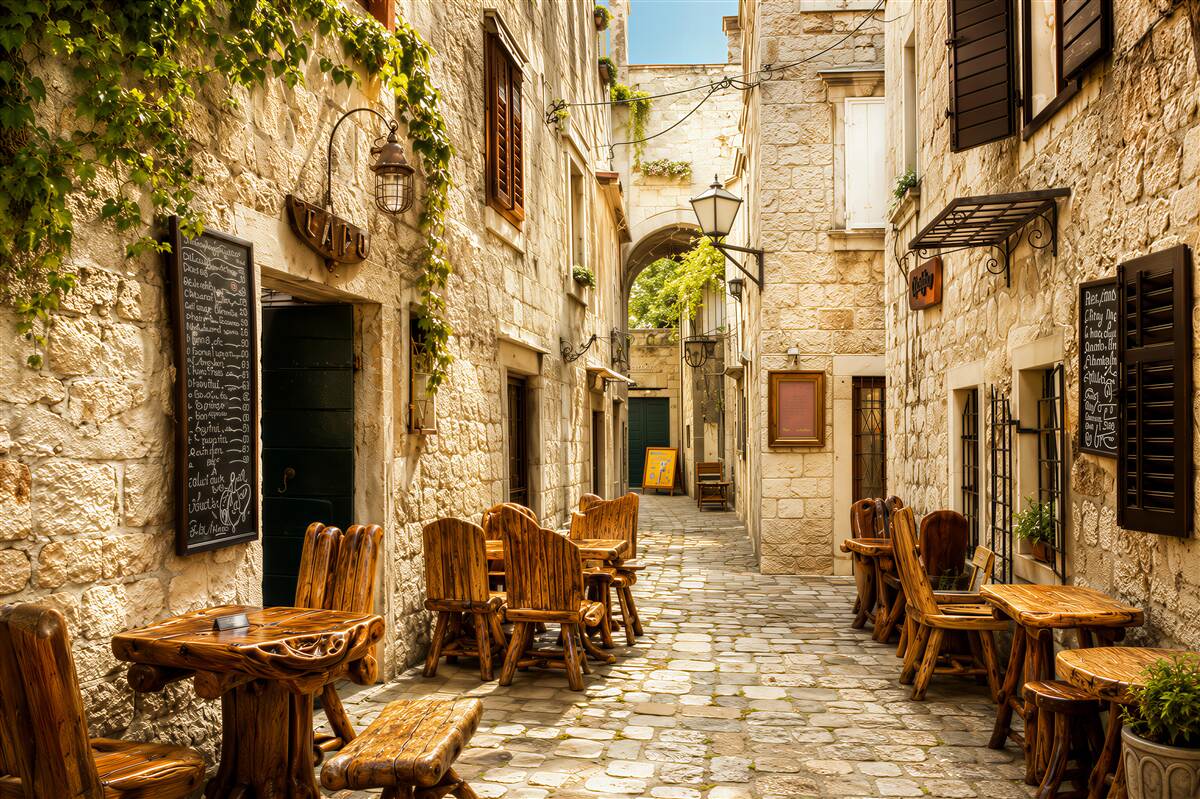 Fototapeta przytulna kawiarnia na starym mieście