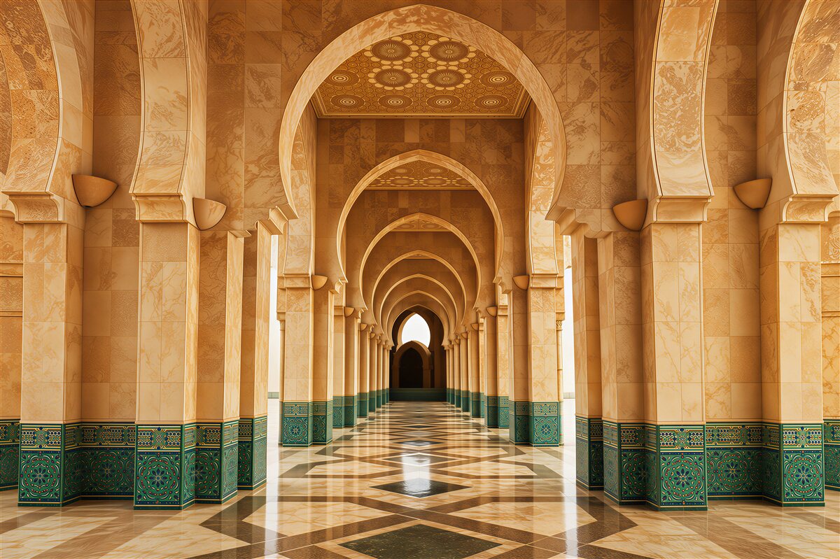 Fototapeta orientalne arkady z marmurowymi podłogami