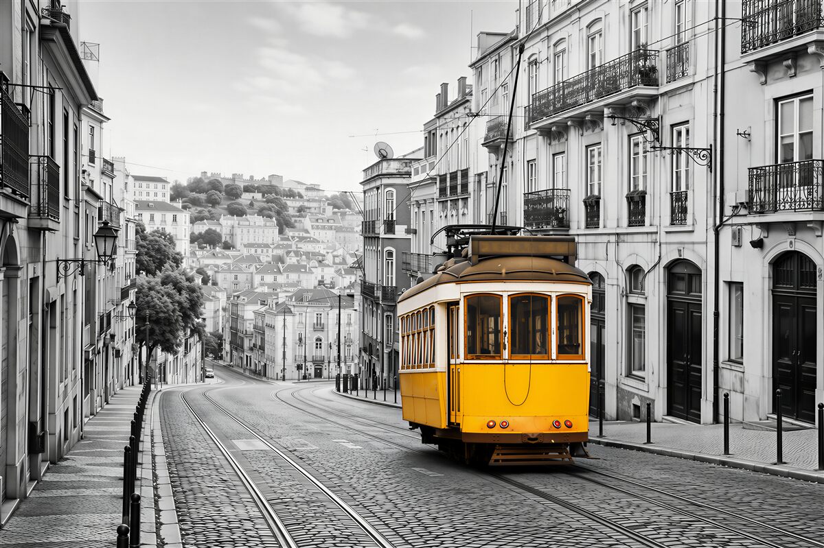Fototapeta żółty tramwaj na zboczach San Francisco