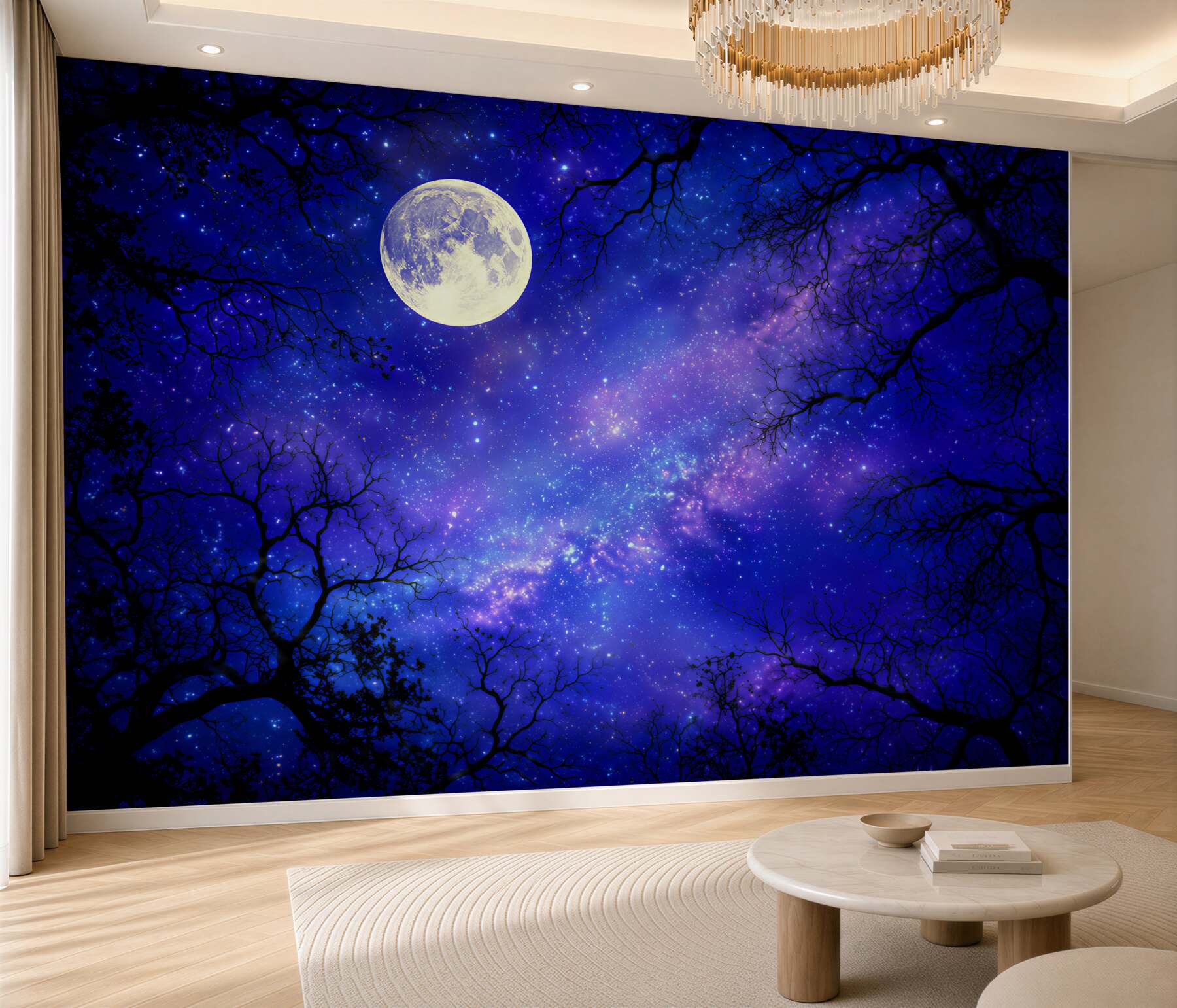 Fototapeta nocny jasny księżyc na rozgwieżdżonym niebie?v23